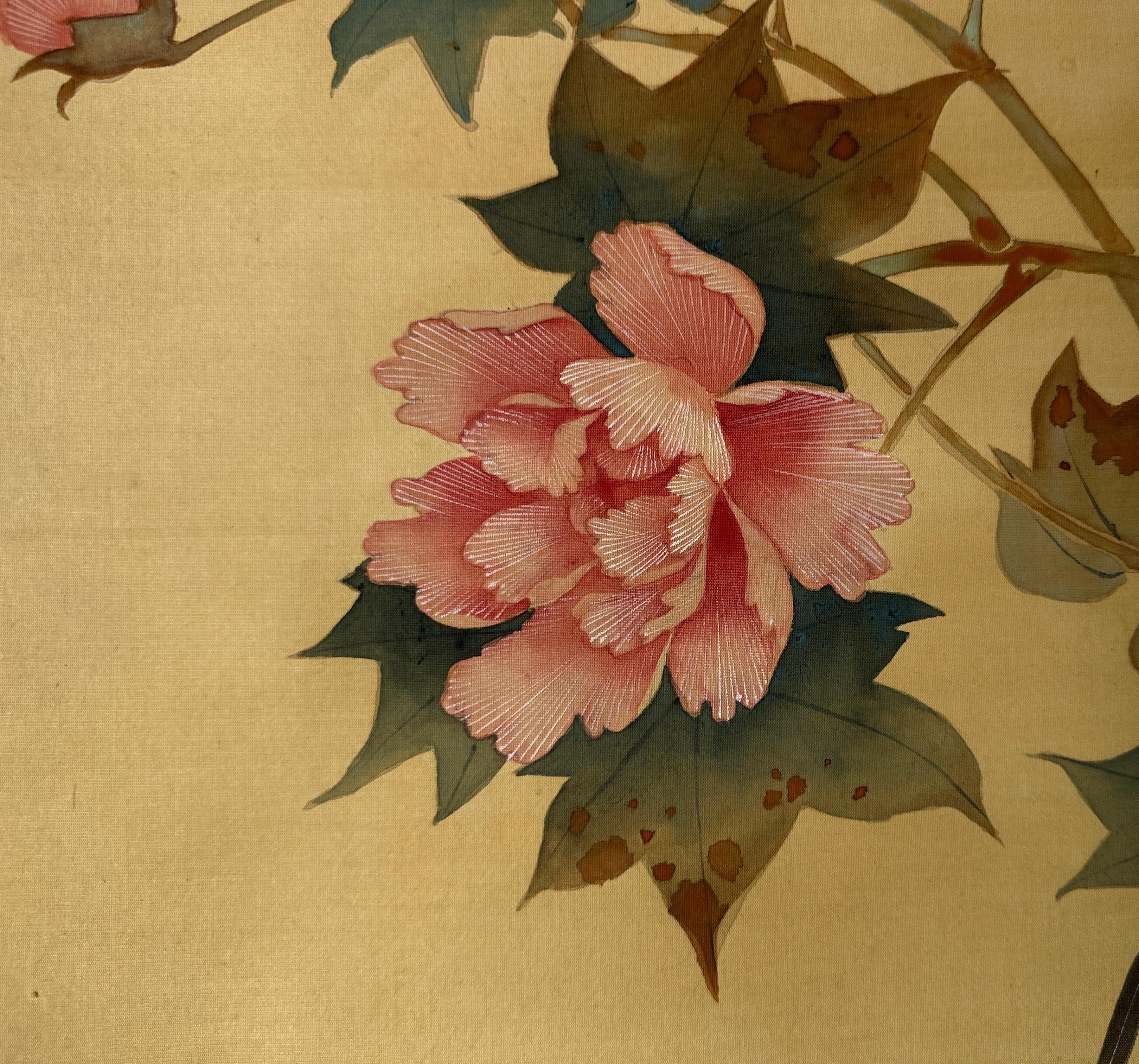 Pergamino japonés con flores de peonía - Siglo XX en venta 6