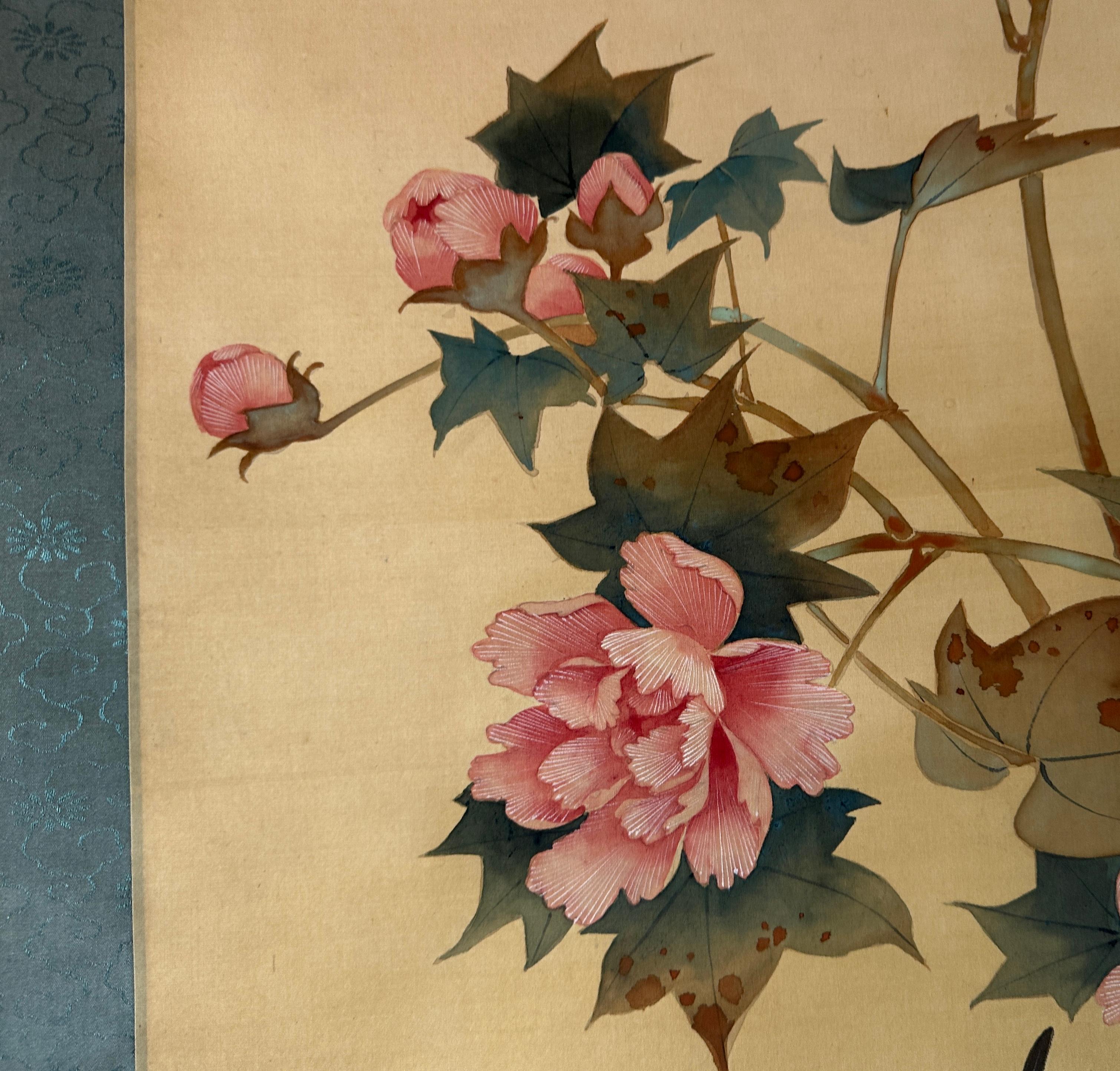 Pergamino japonés con flores de peonía - Siglo XX en venta 7