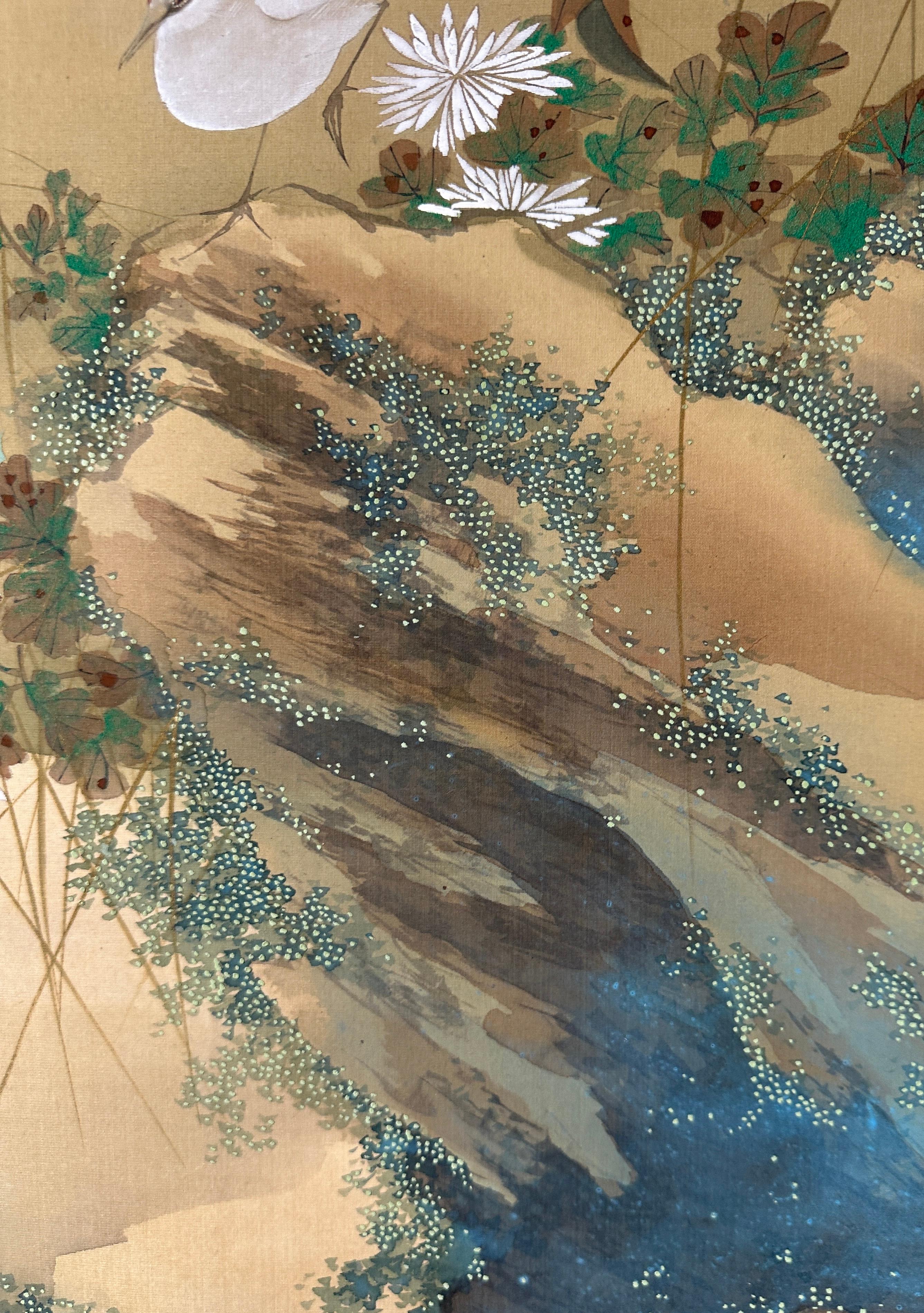 Pergamino japonés con flores de peonía - Siglo XX en venta 1