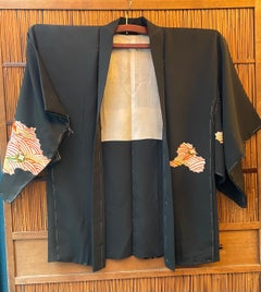 Japanese Haori for Women Silk Black, 1970s