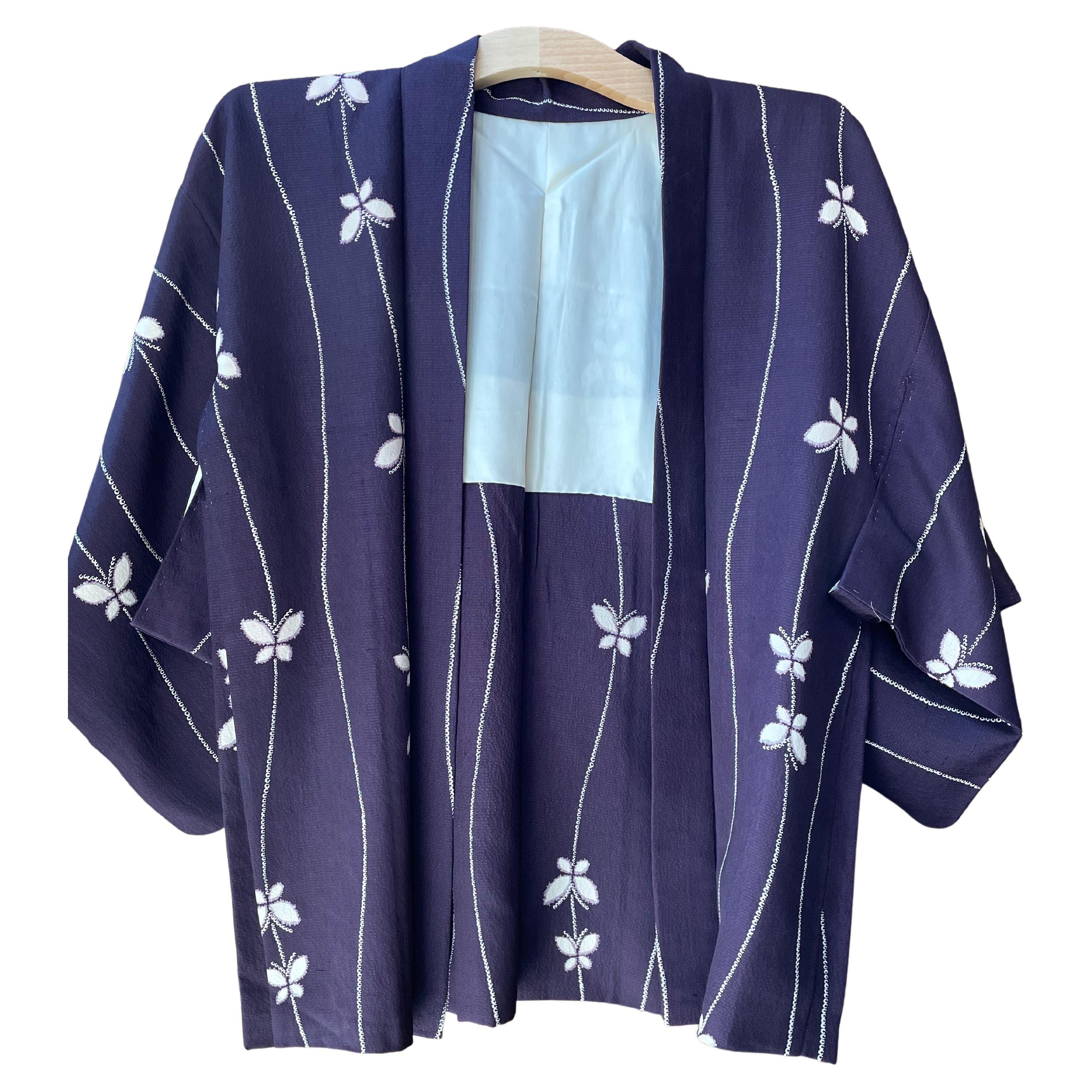 Veste Haori japonaise pour femmes avec soie : violet des années 1940