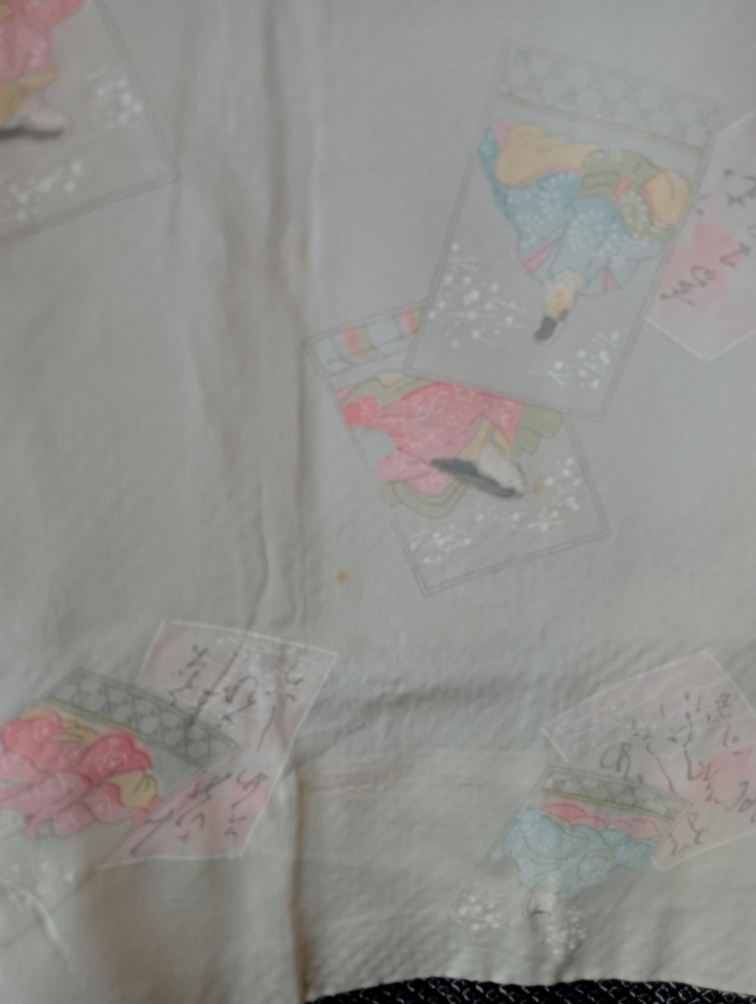 Abrigo japonés Haori Kimono para mujer con chirimen de seda años 50 Hecho a mano en venta