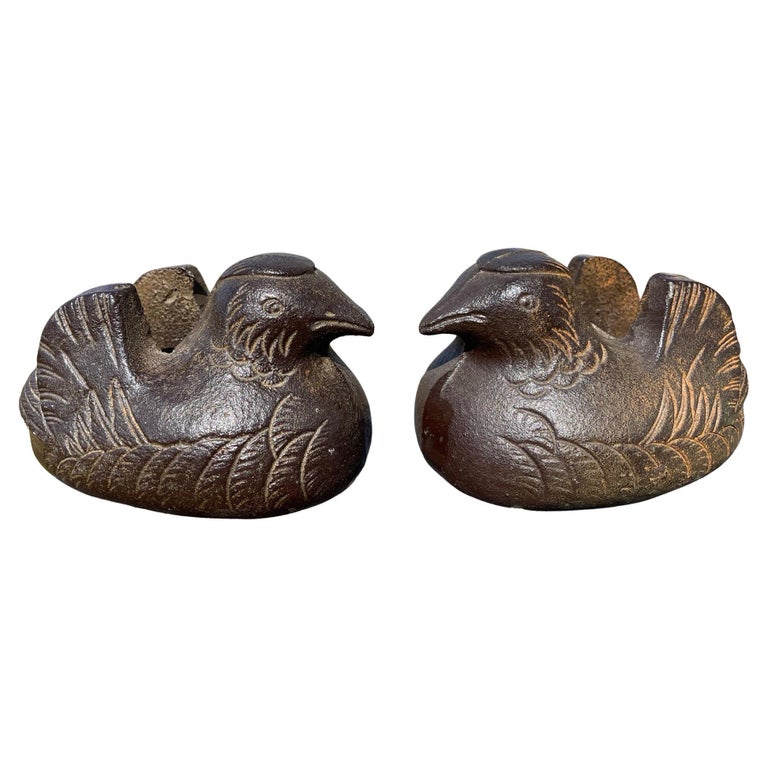 Japanese Hard to Find Pair Mandarin Duck Screen Holders For Sale at