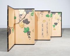 Japanese Harimaze Six Panel Screen Applied Edo Tanzaku Poems