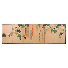 Japanese Harimaze Six Panel Screen Applied Edo Tanzaku Poems