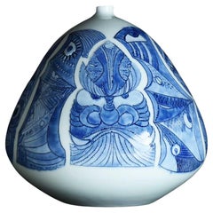 Retro Japanese Hasami "Hori Egypt" Handmade art vase made in Japan