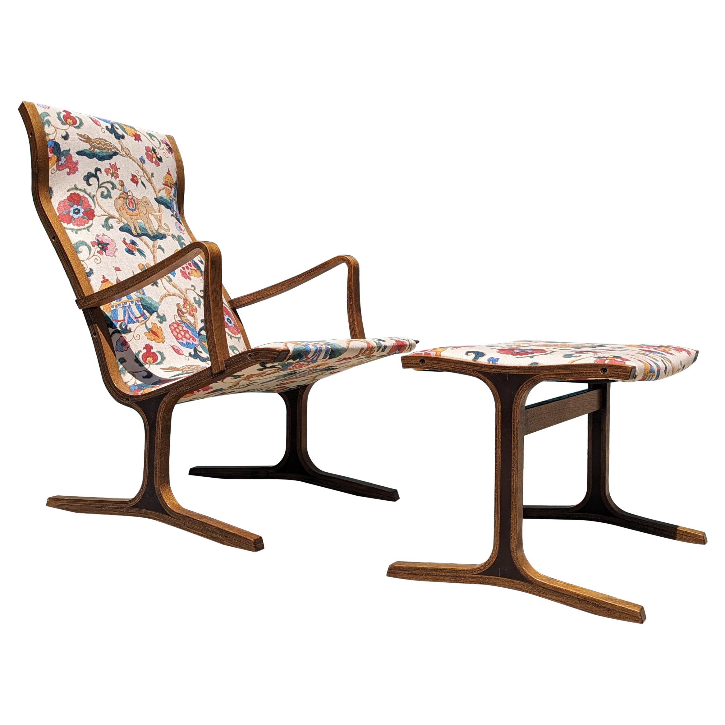 Japanischer Stuhl und Ottomane „Heron“ von Mitsumasa Sugasawa für Tendo Mokko, ca. 1970er Jahre