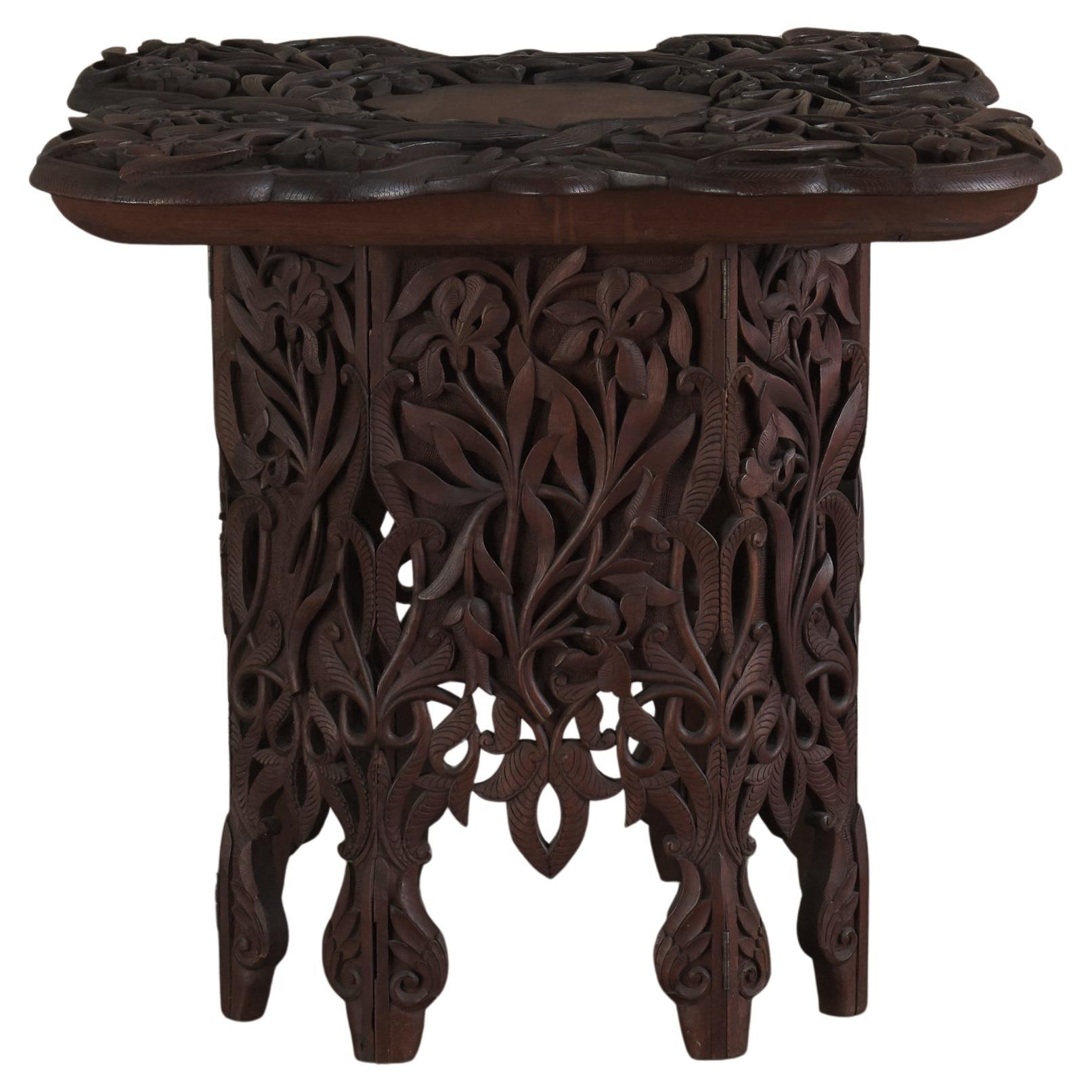 Japanese Highly Carved Wood Iris Table, Early 20Th Century