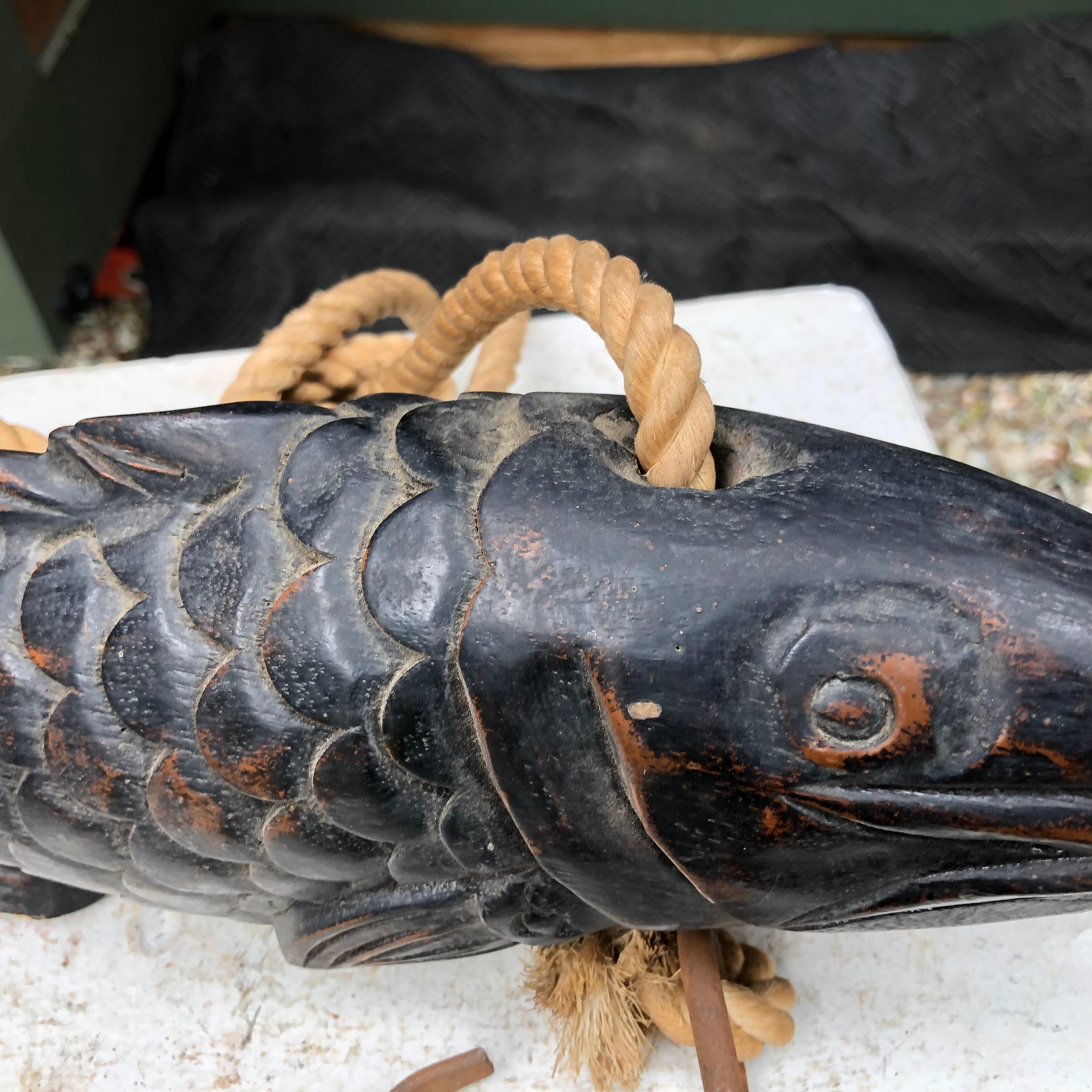 Japanese Huge, Antique Hand Carved Wood Koi Good Fortune Fish, 19th Century 3