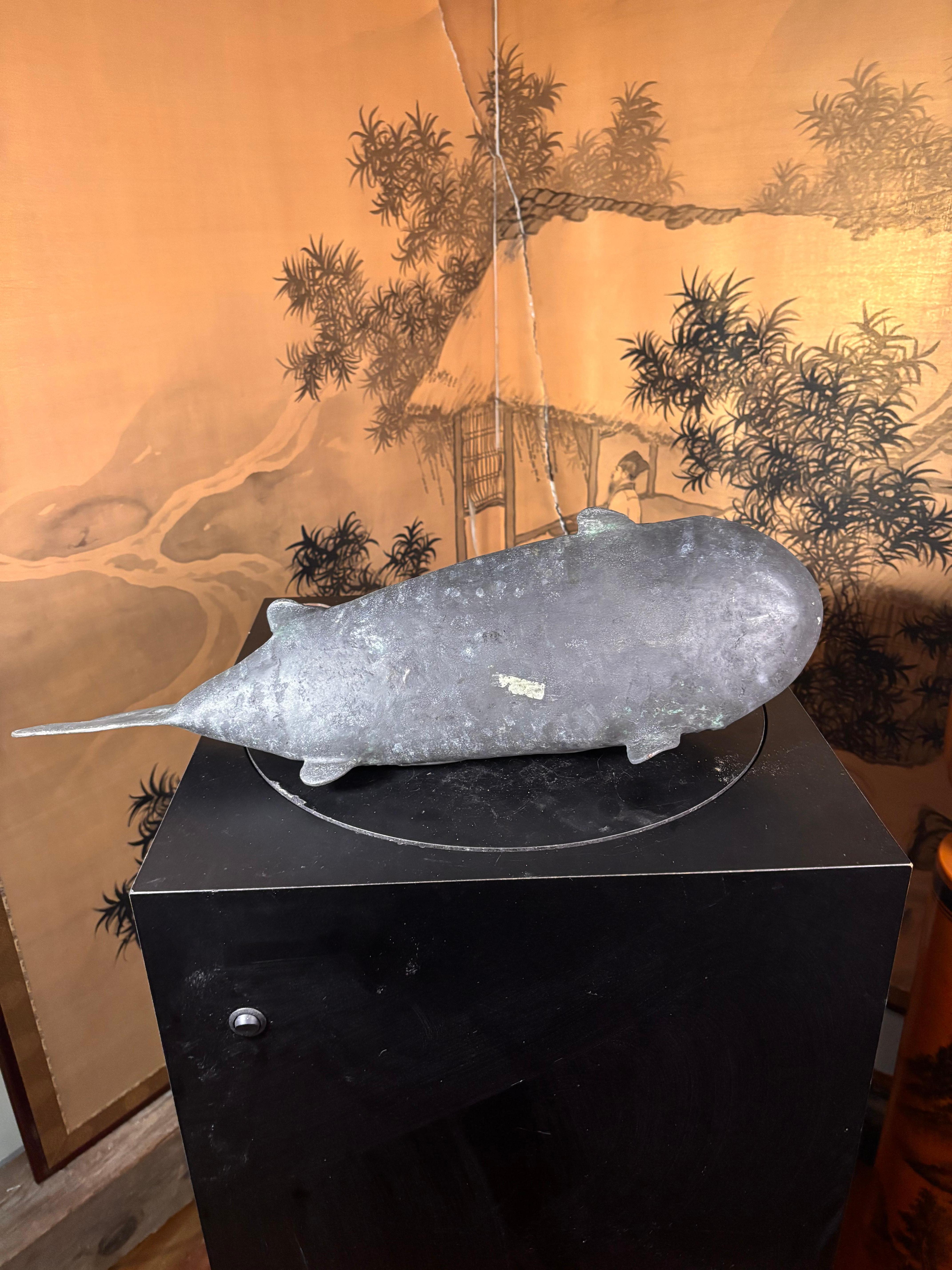 Gong de Campana de Pez Japonés de Bronce Antiguo con Percutor en venta 3