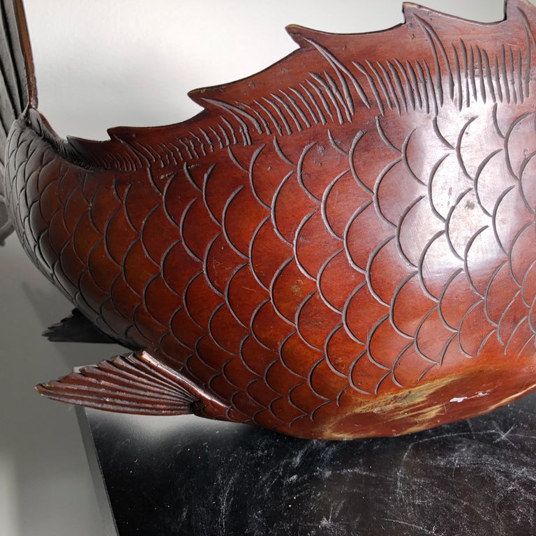 Japanese Huge Antique Bronze Koi Trophy Fish Gold Gilt, Good Fortune