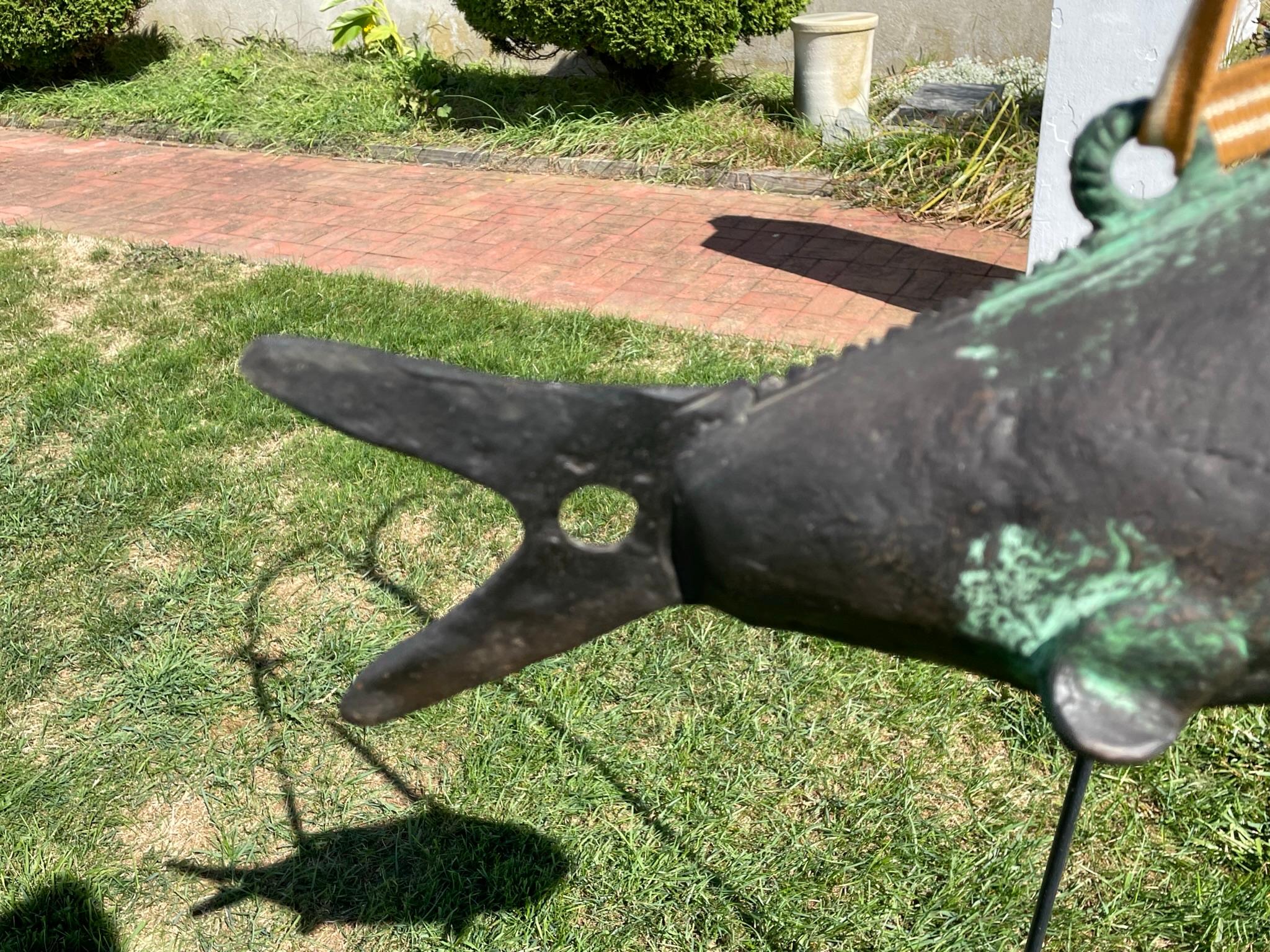 Japanese Huge Antique Bronze Fish Bell Gong And Hardwood Striker 6