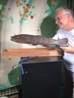 Japanese Huge Antique Hand-Carved Divine Salmon Fish, Ainu Peoples