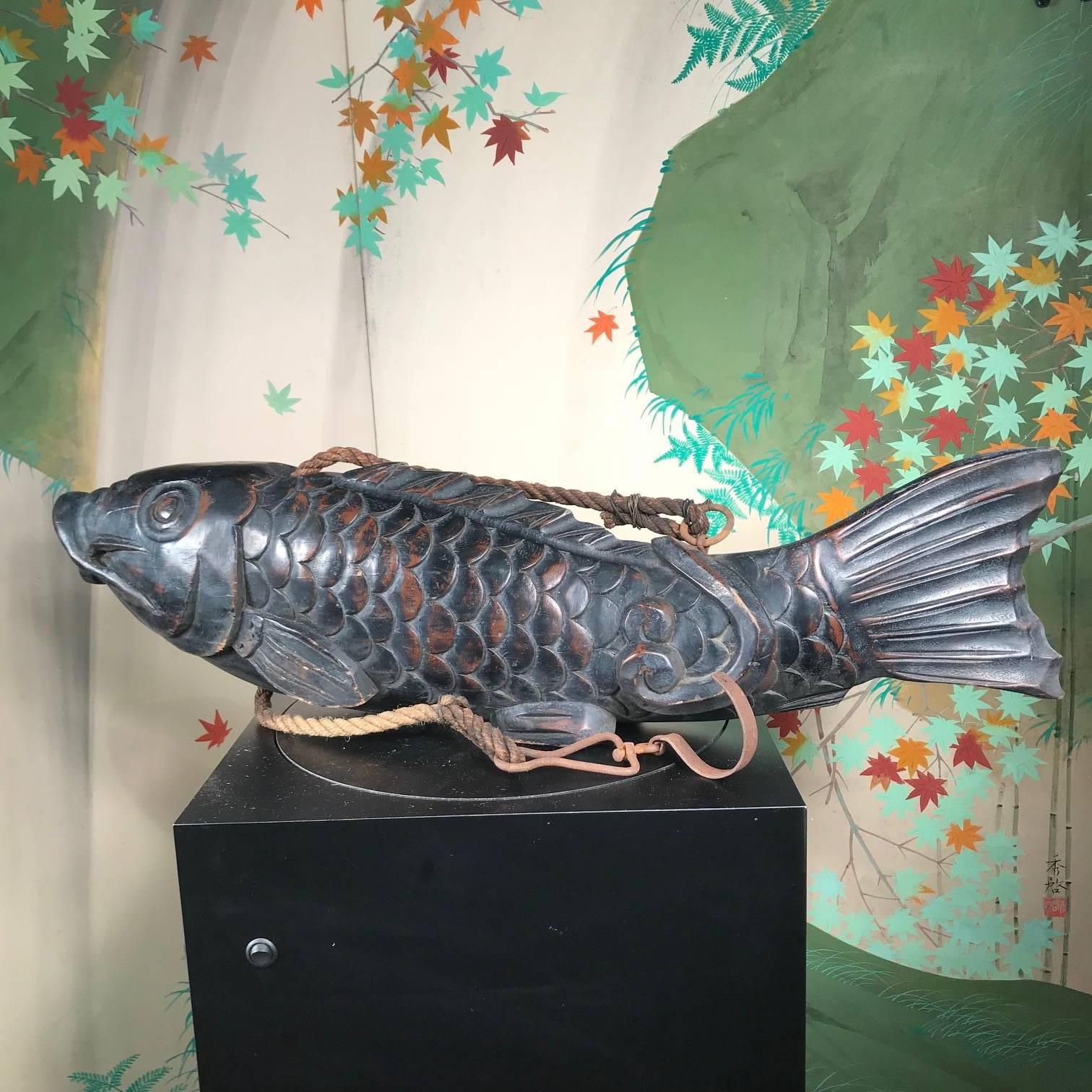 japanese carved wooden fish