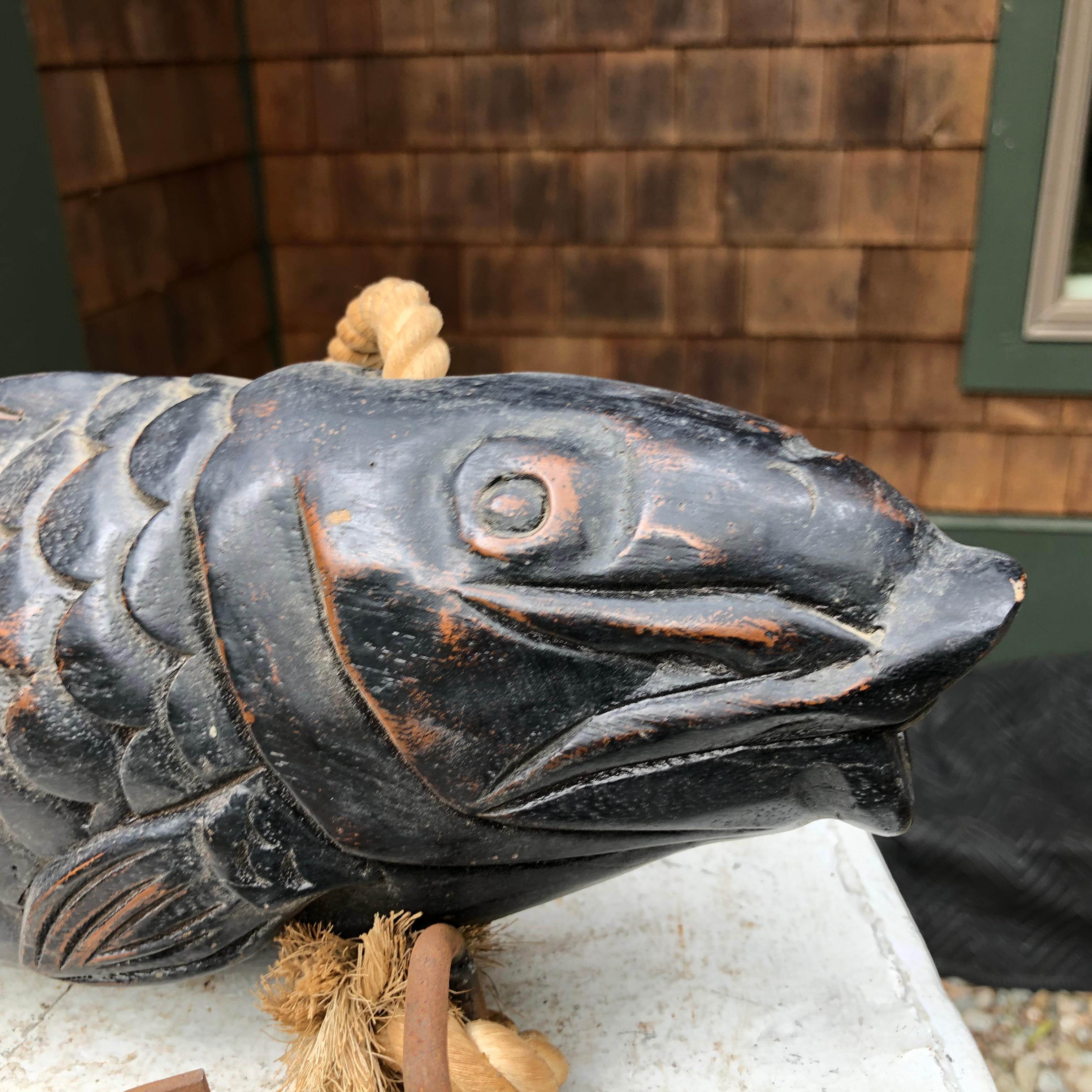 Japanese Huge, Antique Hand Carved Wood Koi Good Fortune Fish, 19th Century 4