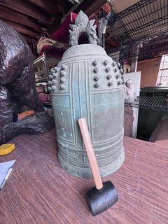 Japanese Huge Bronze Bell With Double Inscription, 28"