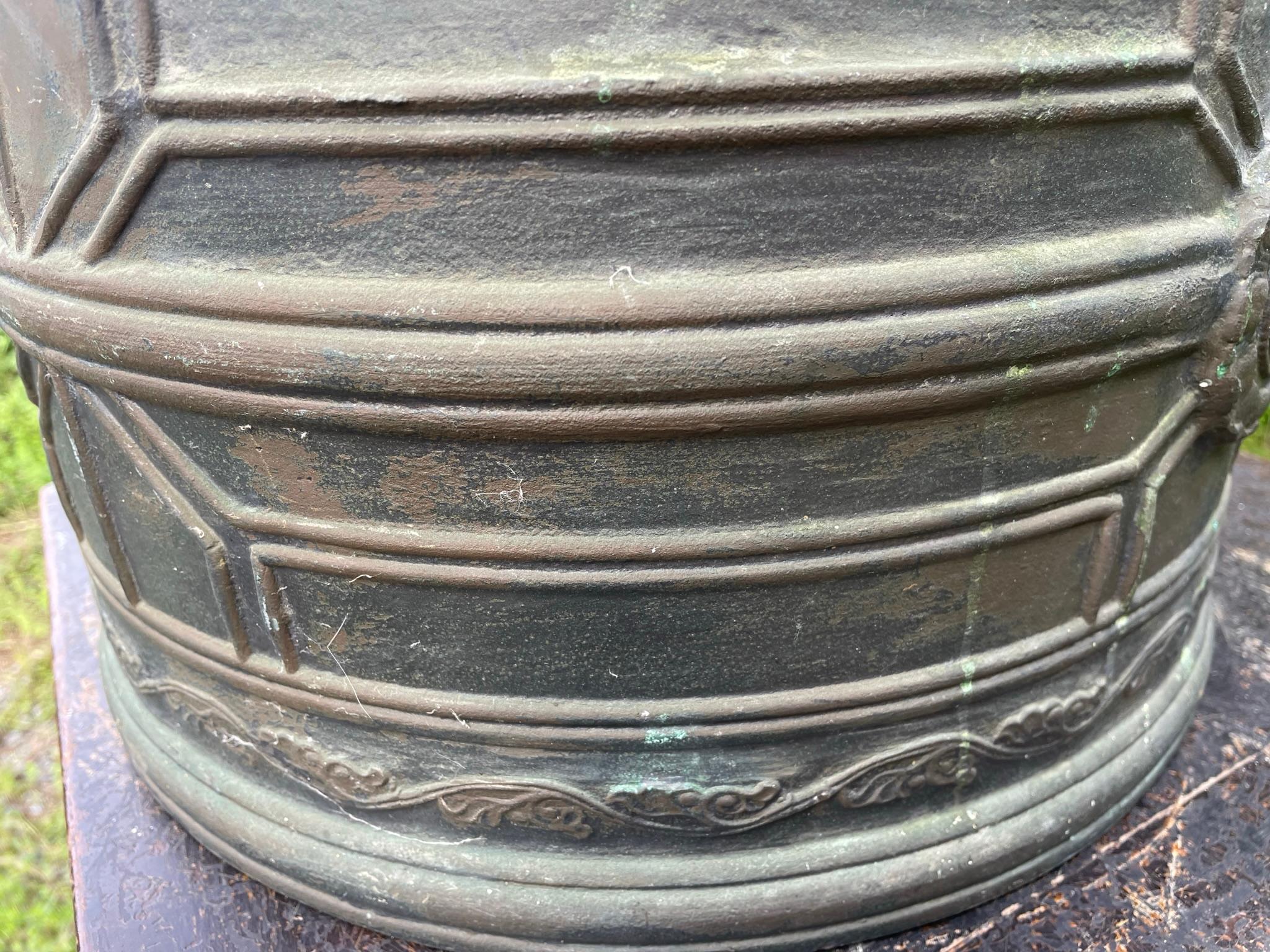 Japanese Huge Old Signed Bronze Temple Bell with Bold Sound, 27 Inches 10
