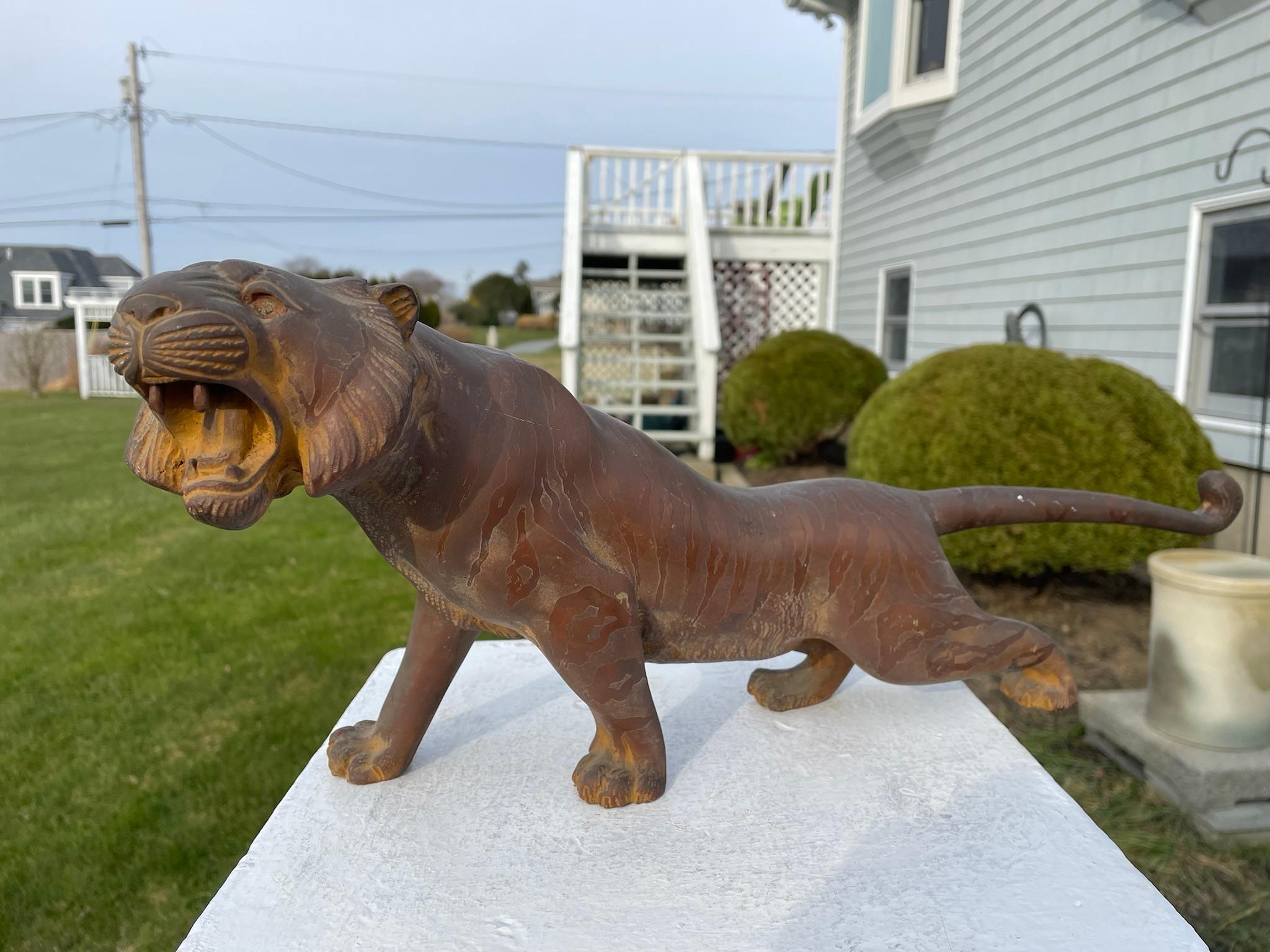 Japanese Huge Old Year Of  Tiger Striped Sculpture  In Good Condition In South Burlington, VT