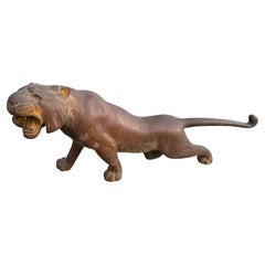 Japanese Huge Old Year Of Tiger Striped Sculpture