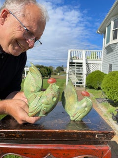 Japanese Huge Pair Proud Rooster Master Works Artist Studio Sotaro