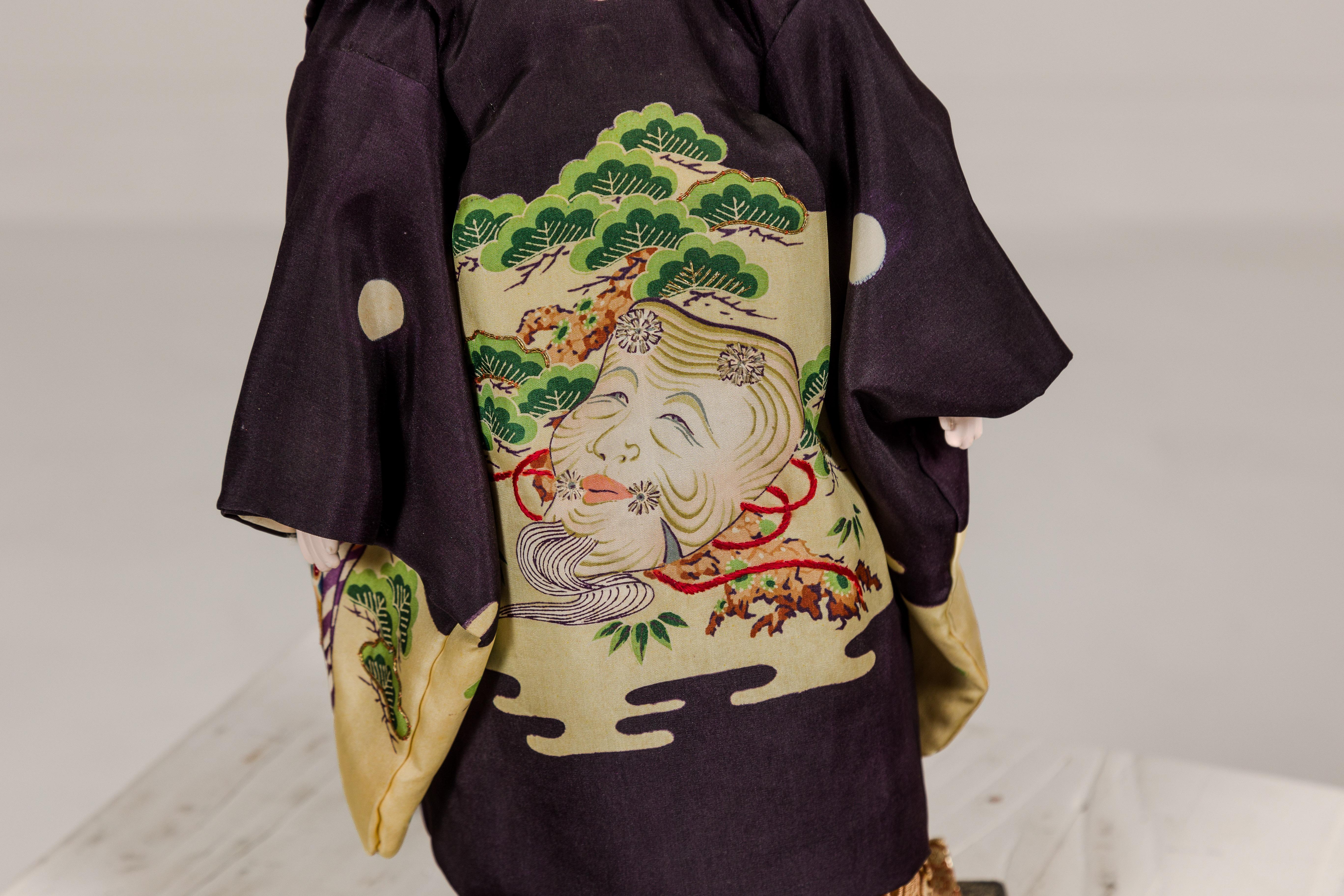 Japanese Ichimatsu Doll of a Little Boy Dressed in a City Kimono, circa 1950 For Sale 6