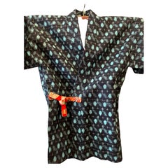 Japanese Ikat Peasant Cotton Kasuri Jacket with Belts 1970s