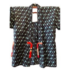 Chaqueta Kasuri Japonesa de Algodón Ikat Campesino con Cinturones Años 70