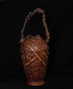 Cestino di bambù Ikebana giapponese, grande, inizio XX secolo, periodo Taisho-Showa