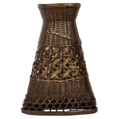 Antique Japanese ikebana basket made in brass at the immitation of wicker work