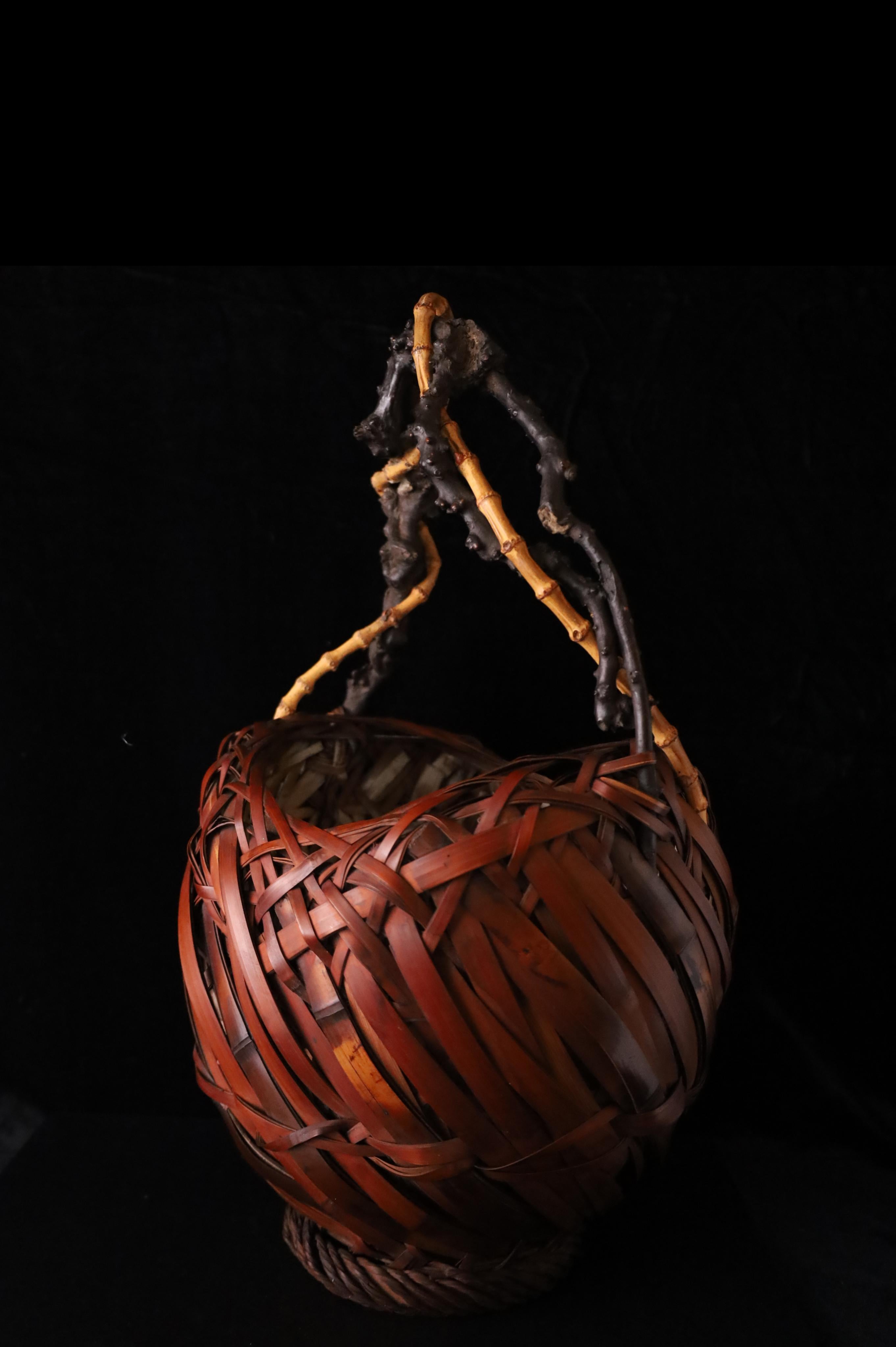 Japanischer Ikebana-Korb mit natürlichem Branch-Griff, 19. Jahrhundert (Meiji-Periode) im Angebot
