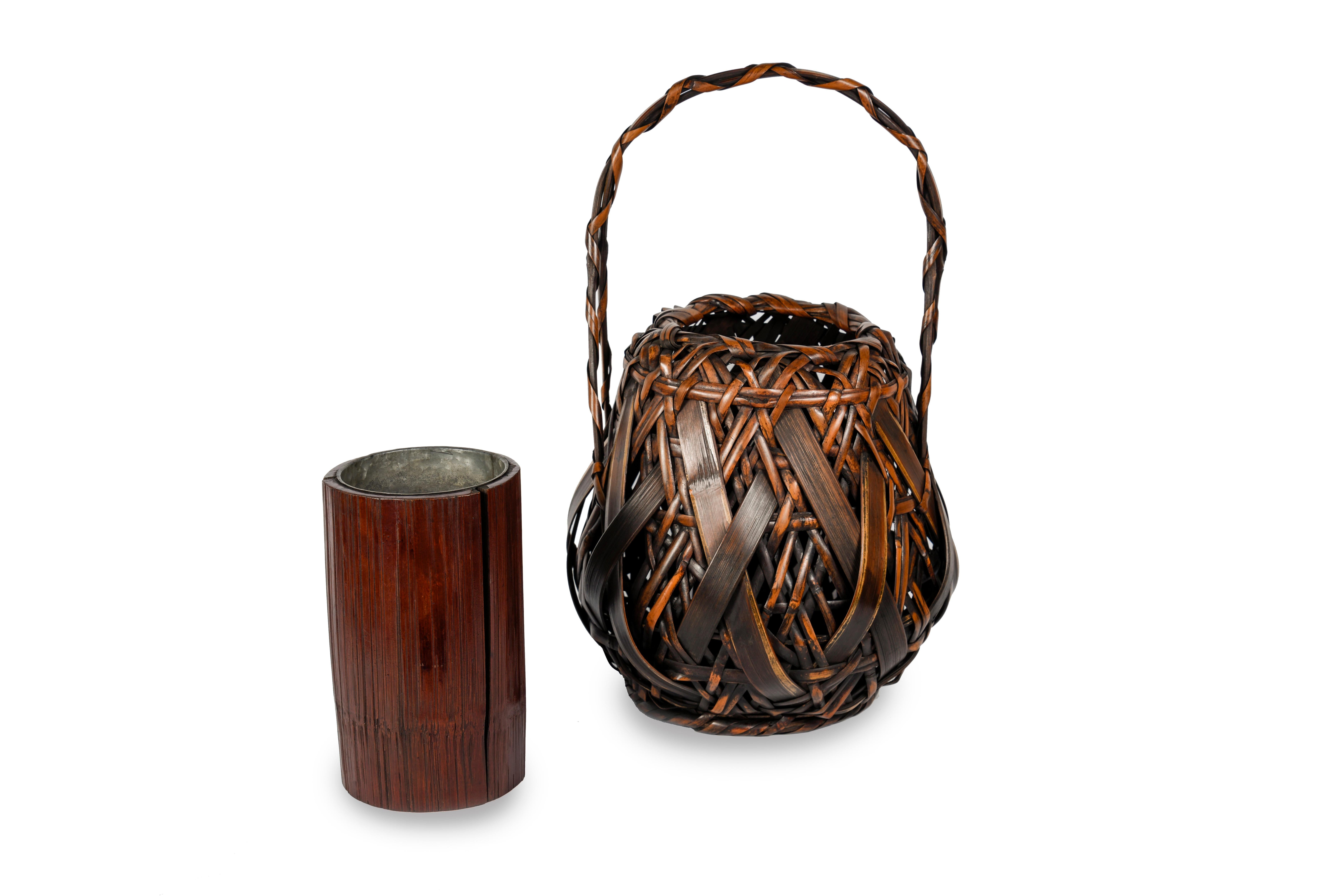 20ième siècle Panier japonais Ikebana ou hanakago en osier et bambou en vente