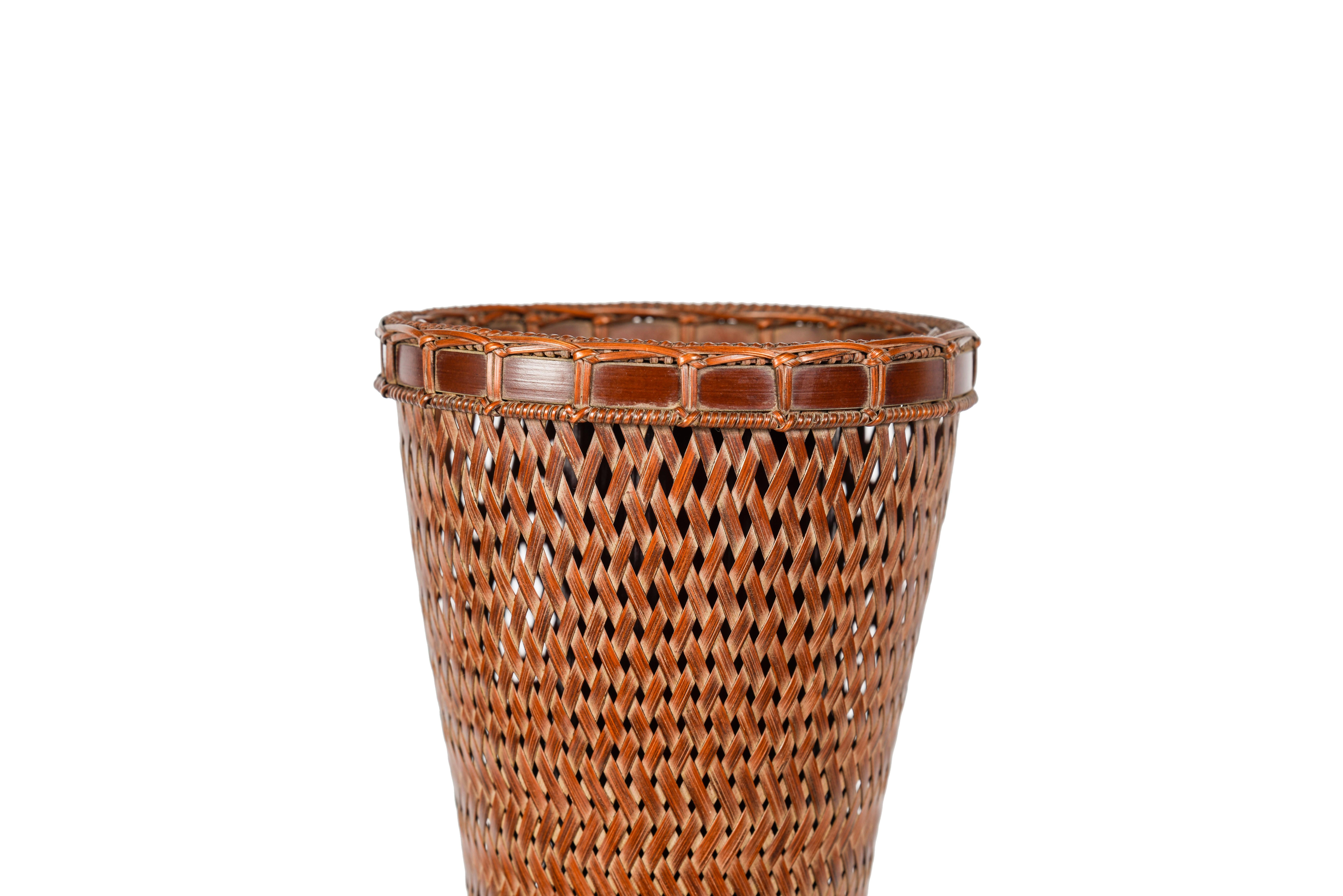 Showa Japanese Ikebana or hanakago wicker basket of elongated and conic shape For Sale