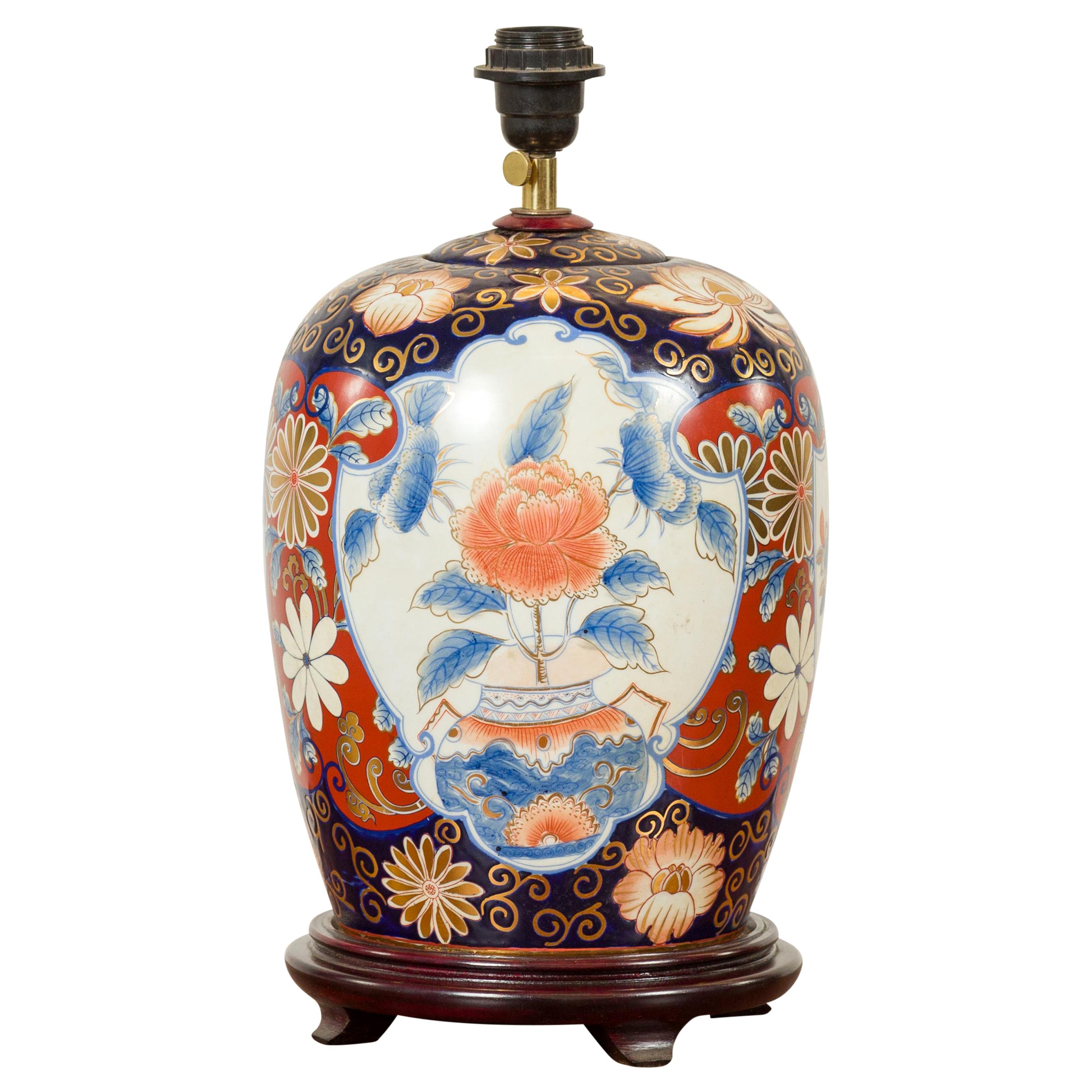 Japanese Imari 20th Century Ceramic Table Lamp with Blue, Red and Gilt Decor