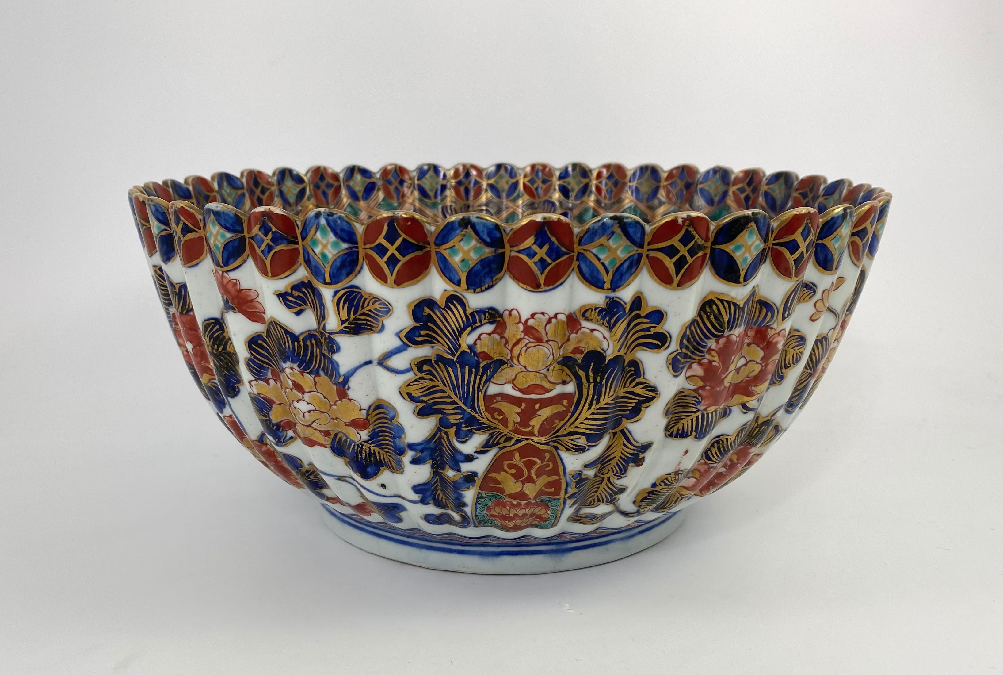 Fired Japanese Imari ‘Black Ship’ Fluted Bowl, 19th Century