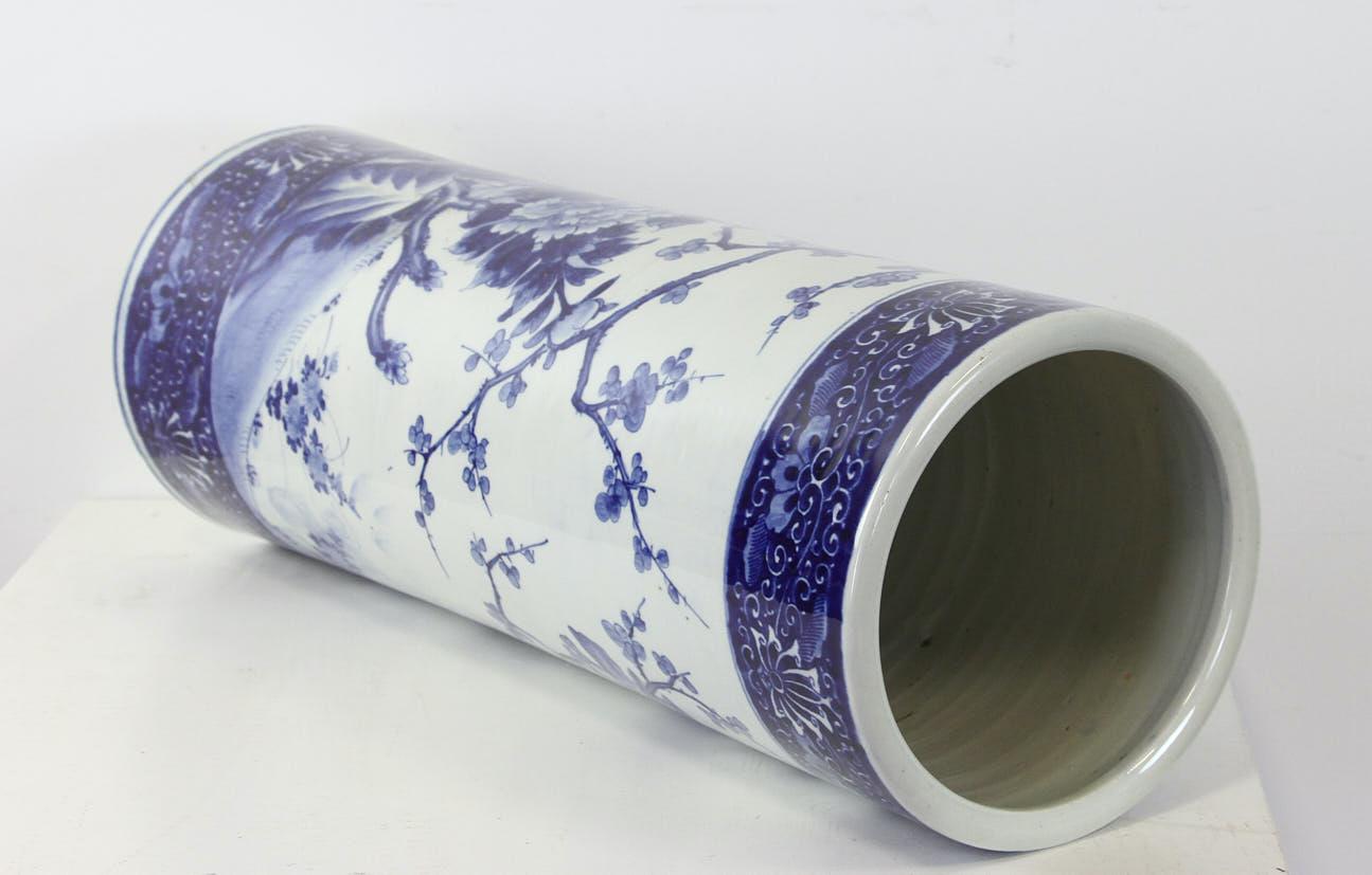 20th Century Japanese Imari Blue and White Porcelain Umbrella Stand