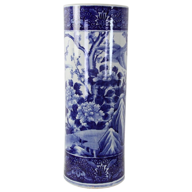 Japanese Imari Blue and White Porcelain Umbrella Stand at 1stDibs