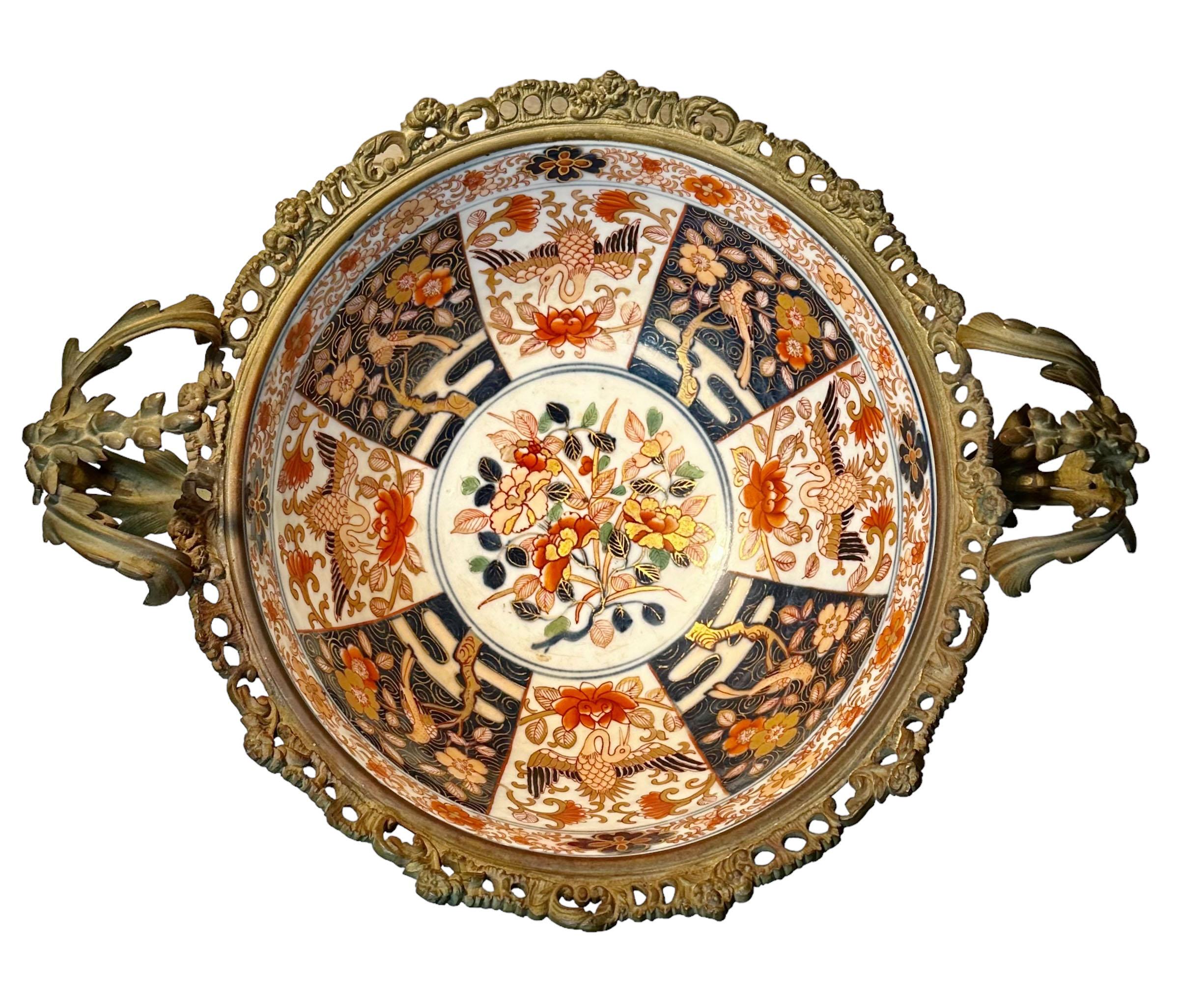Late 19th Century Japanese Imari Bowl With Dore Bronze For Sale