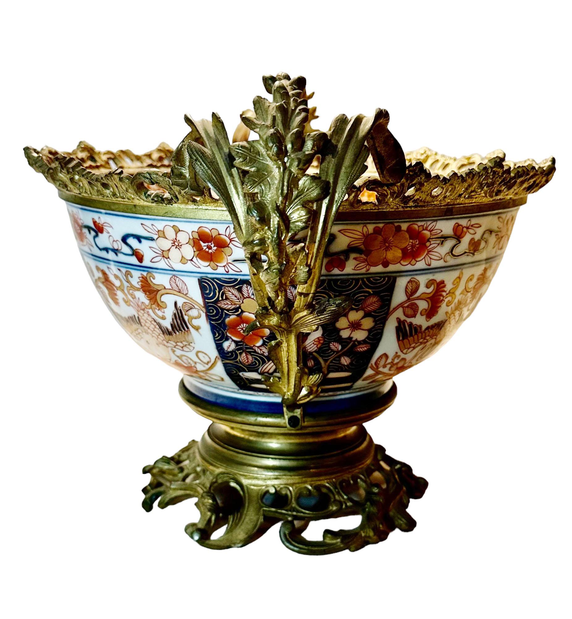 Japanese Imari Bowl With Dore Bronze For Sale 1