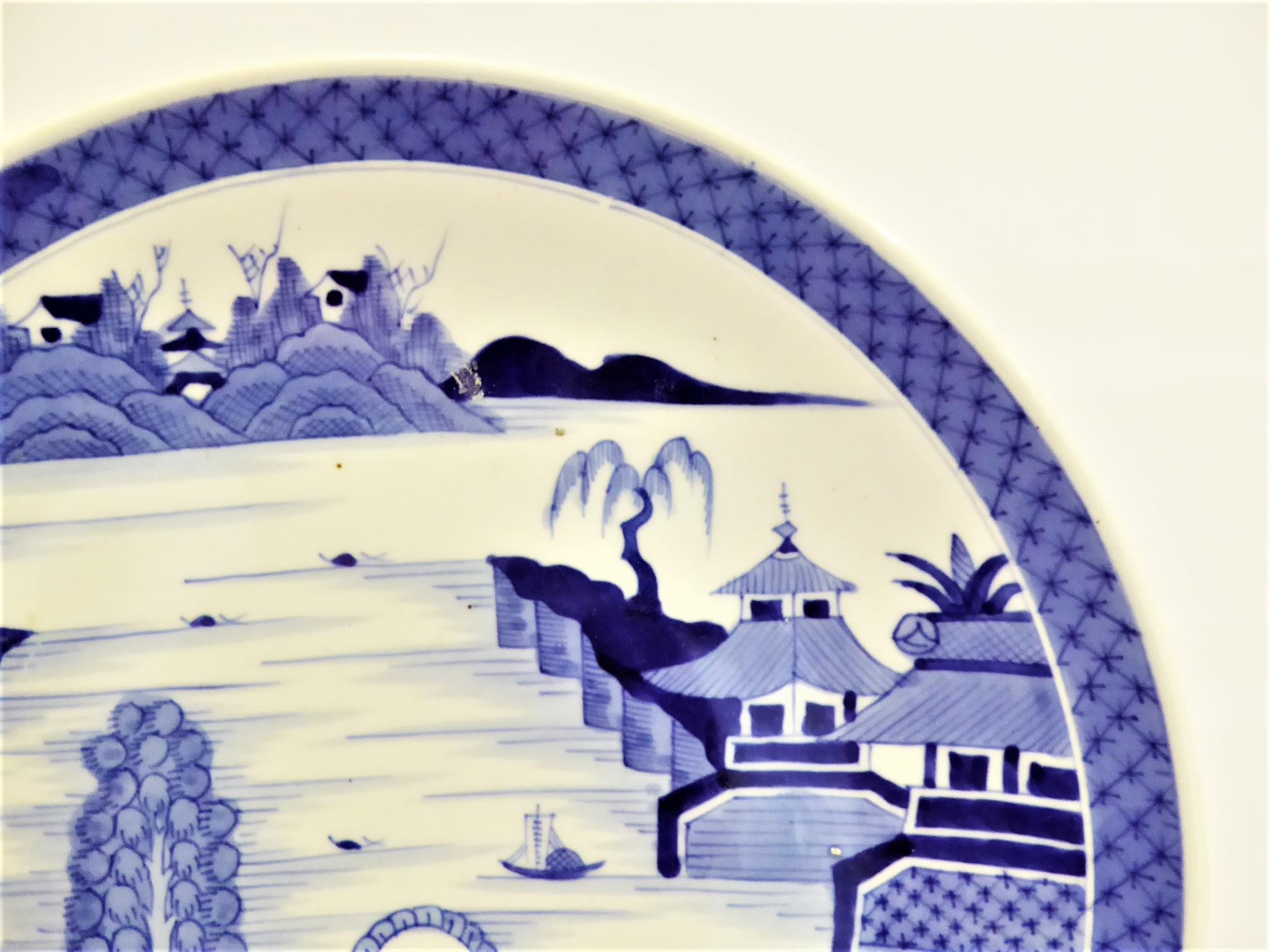 Japonisme Japanese Imari Charger Hand Painted Scenic Village by River Side, 1950s