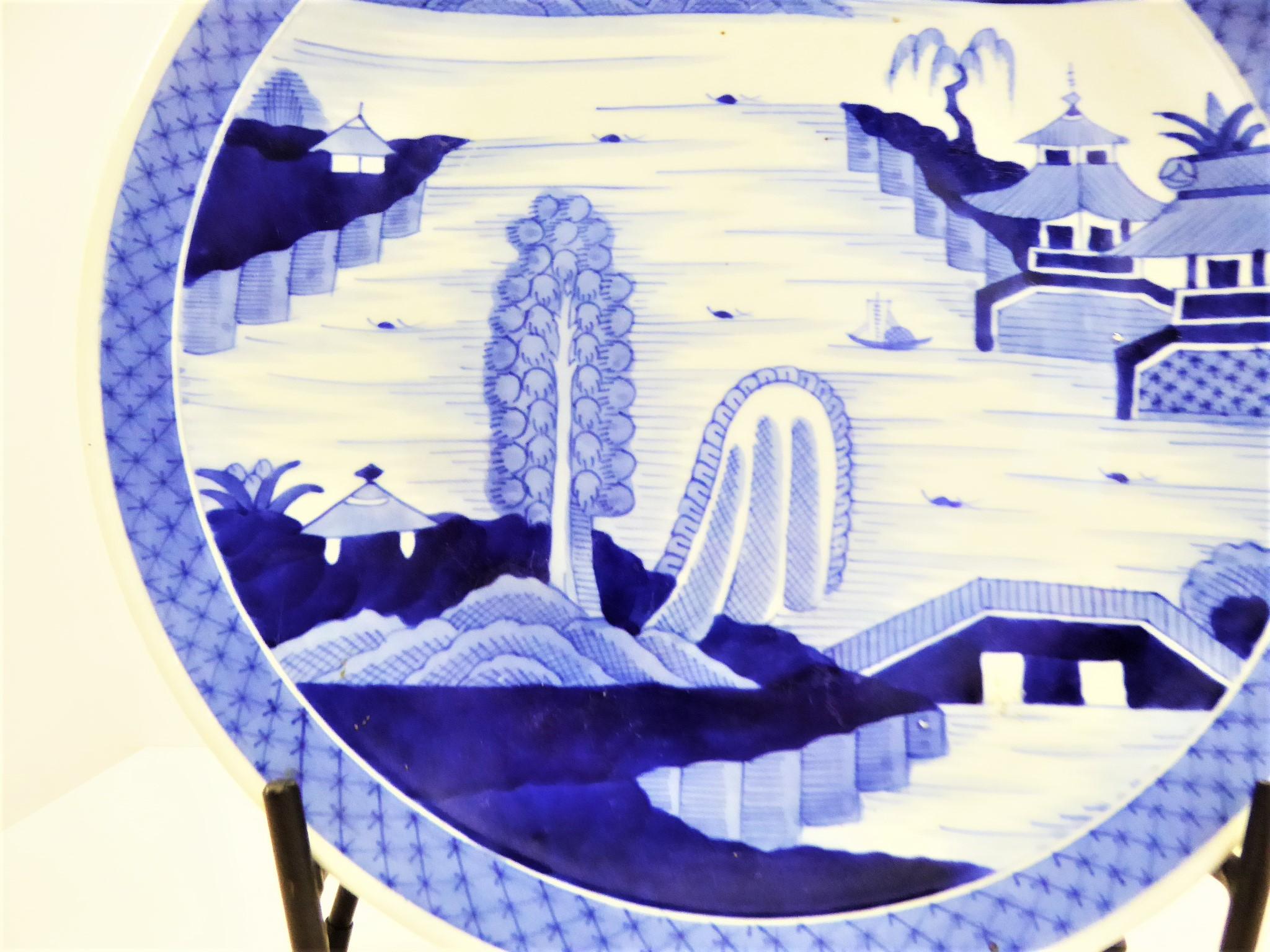 Hand-Painted Japanese Imari Charger Hand Painted Scenic Village by River Side, 1950s