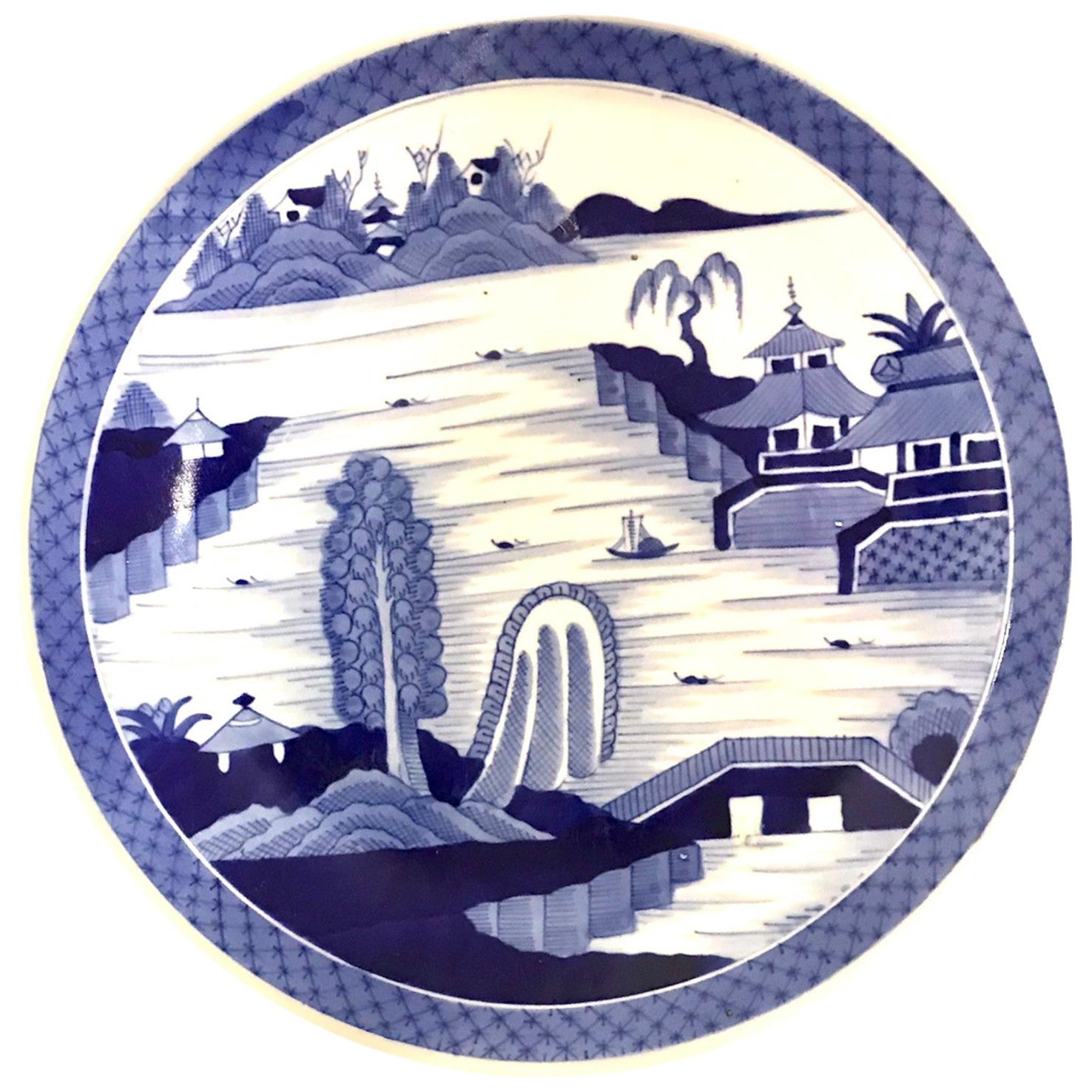 Japanese Imari Charger Hand Painted Scenic Village by River Side, 1950s