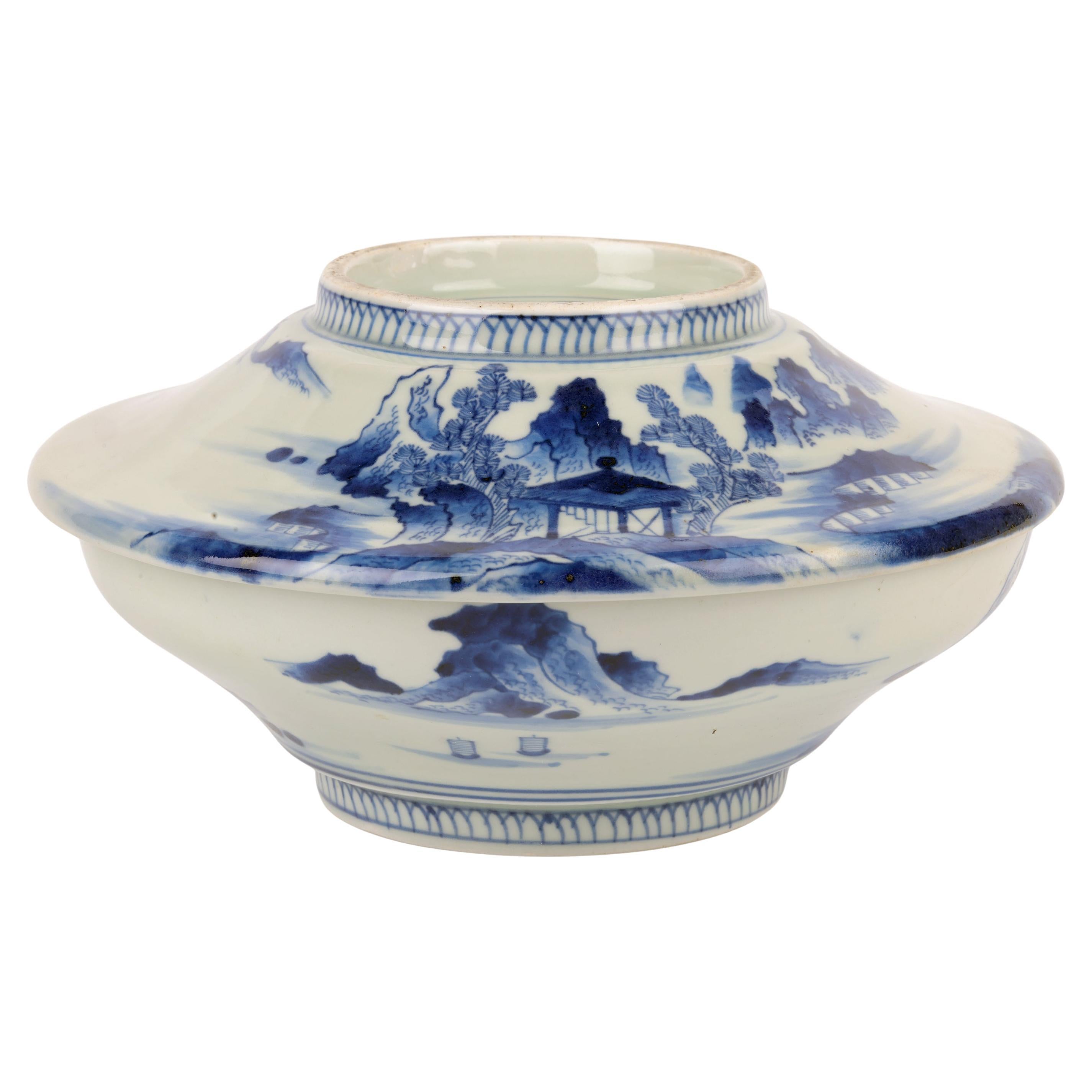 Japanische Imari Edo-Periode Blau-Weiß-Porzellan-Reisschüssel und Deckel