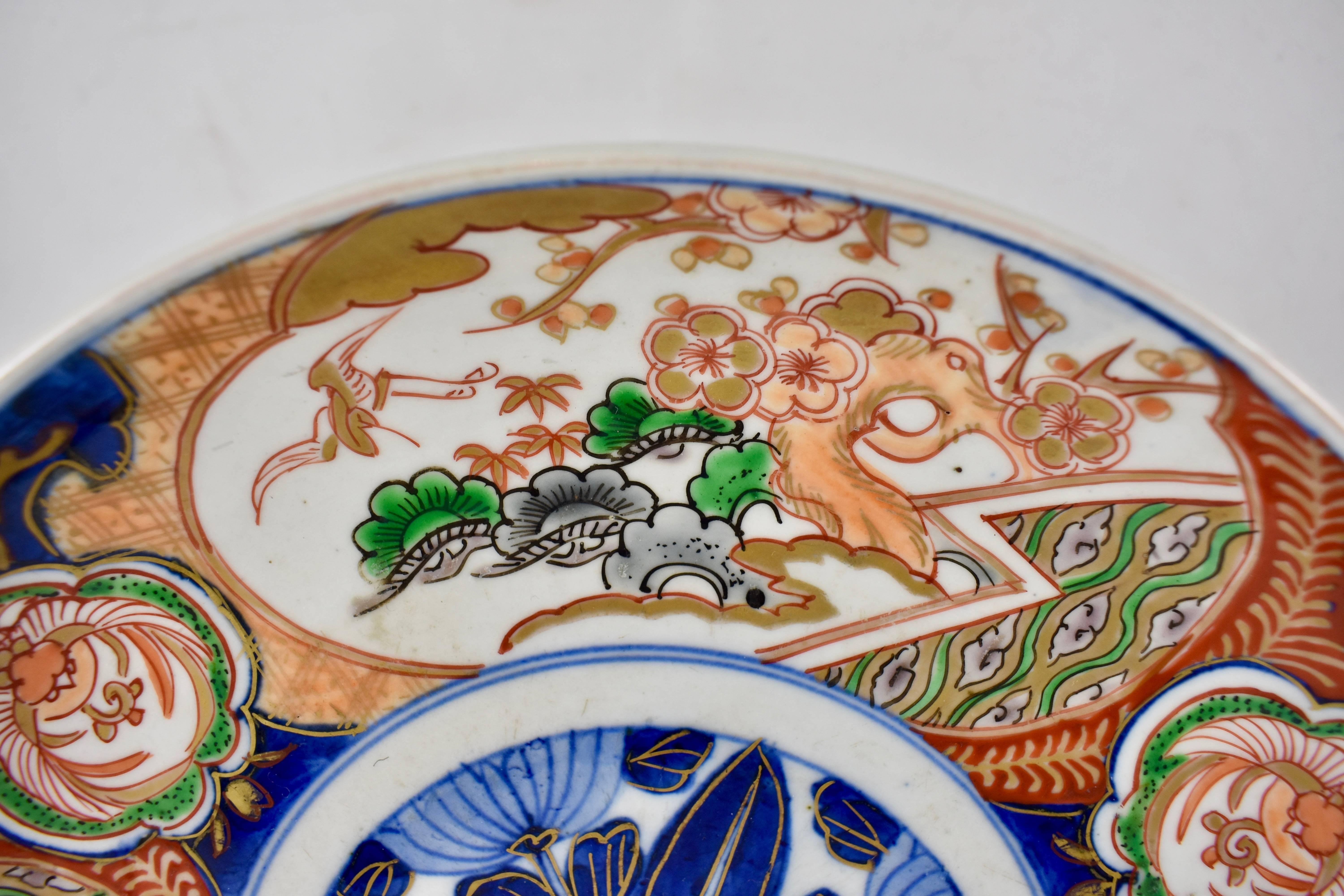 Japanese Imari Enameled Porcelain Blue Medallion Plates, Set of Eight 5