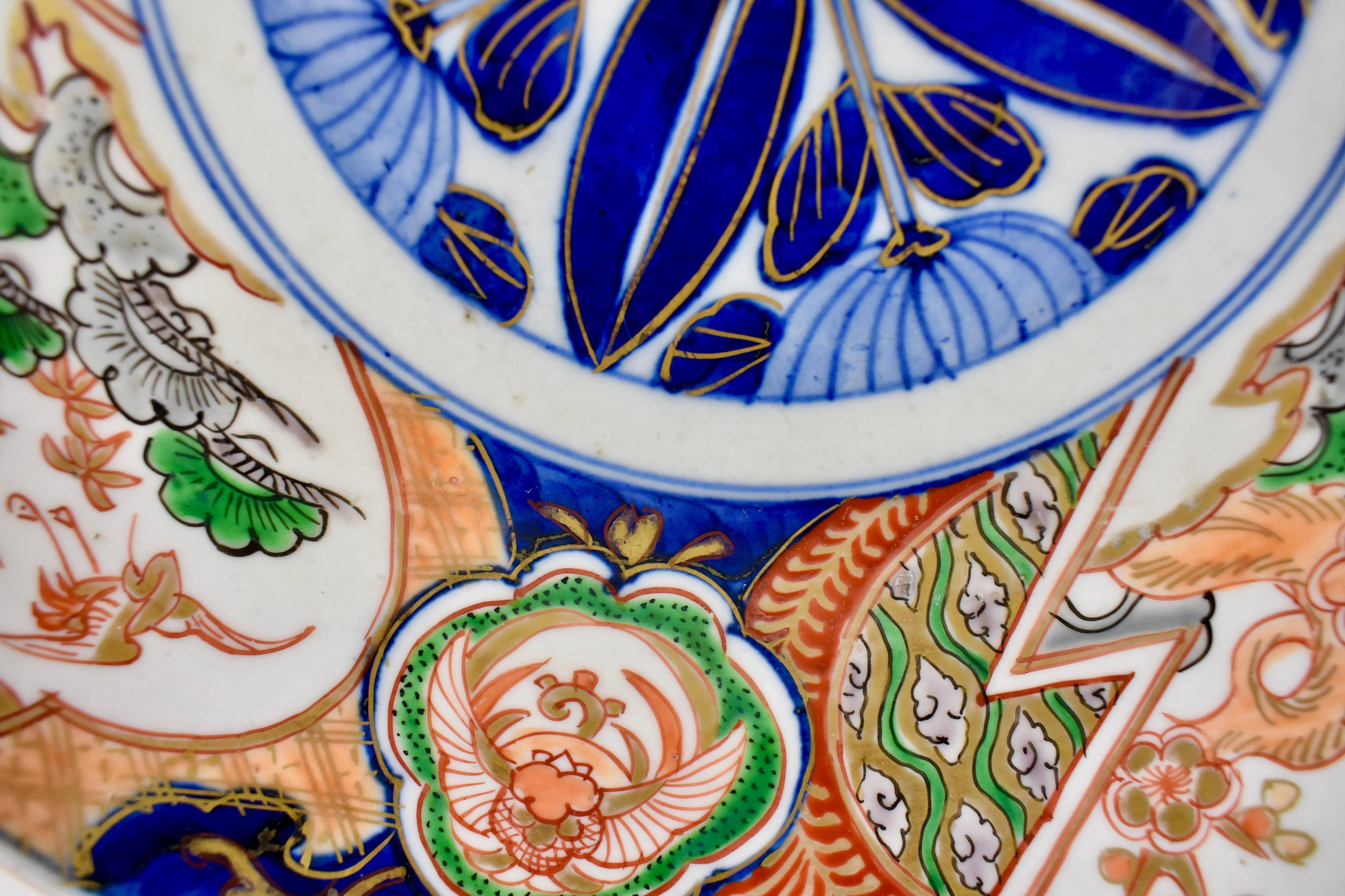 Japanese Imari Enameled Porcelain Blue Medallion Plates, Set of Eight 6