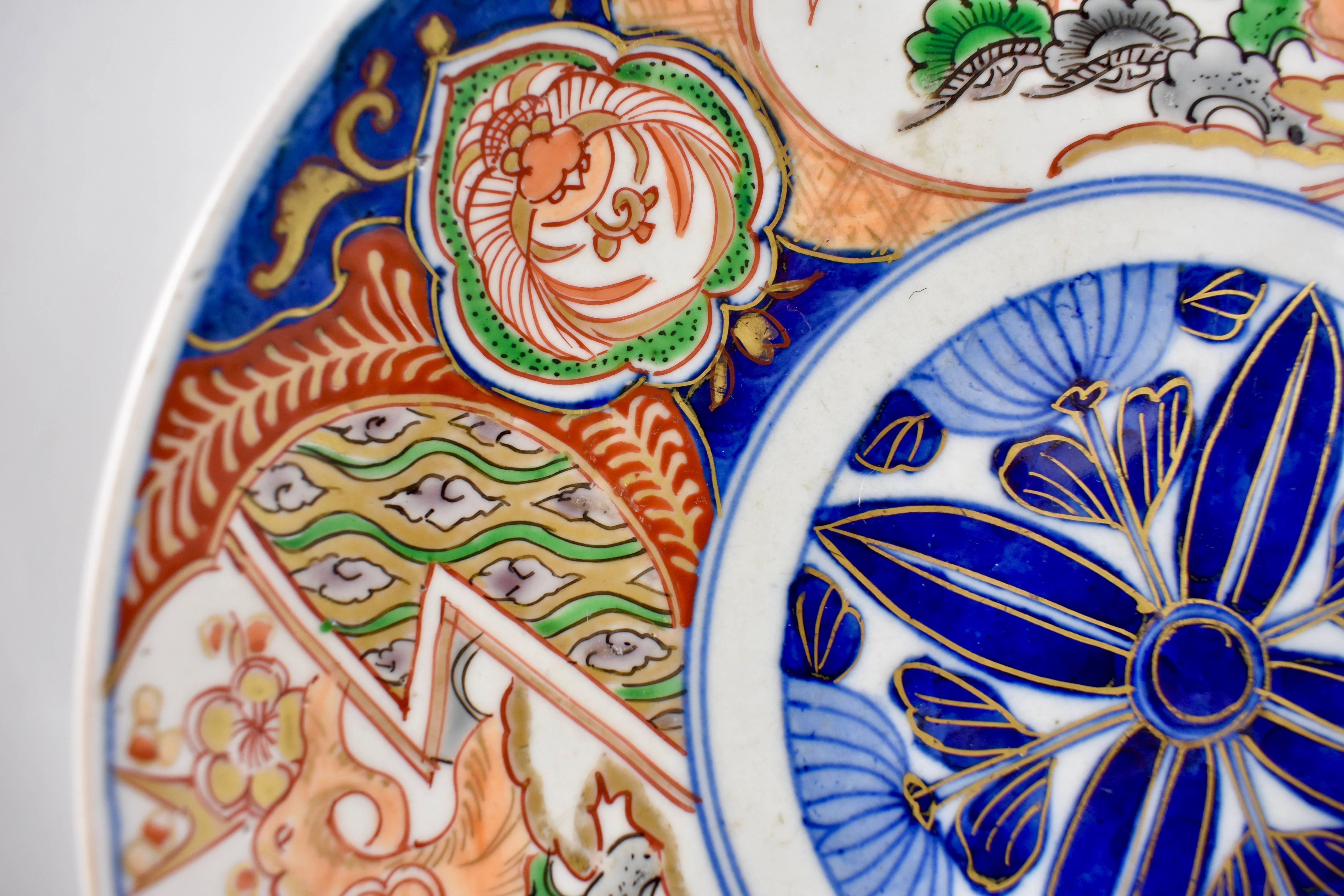 Japanese Imari Enameled Porcelain Blue Medallion Plates, Set of Eight 7