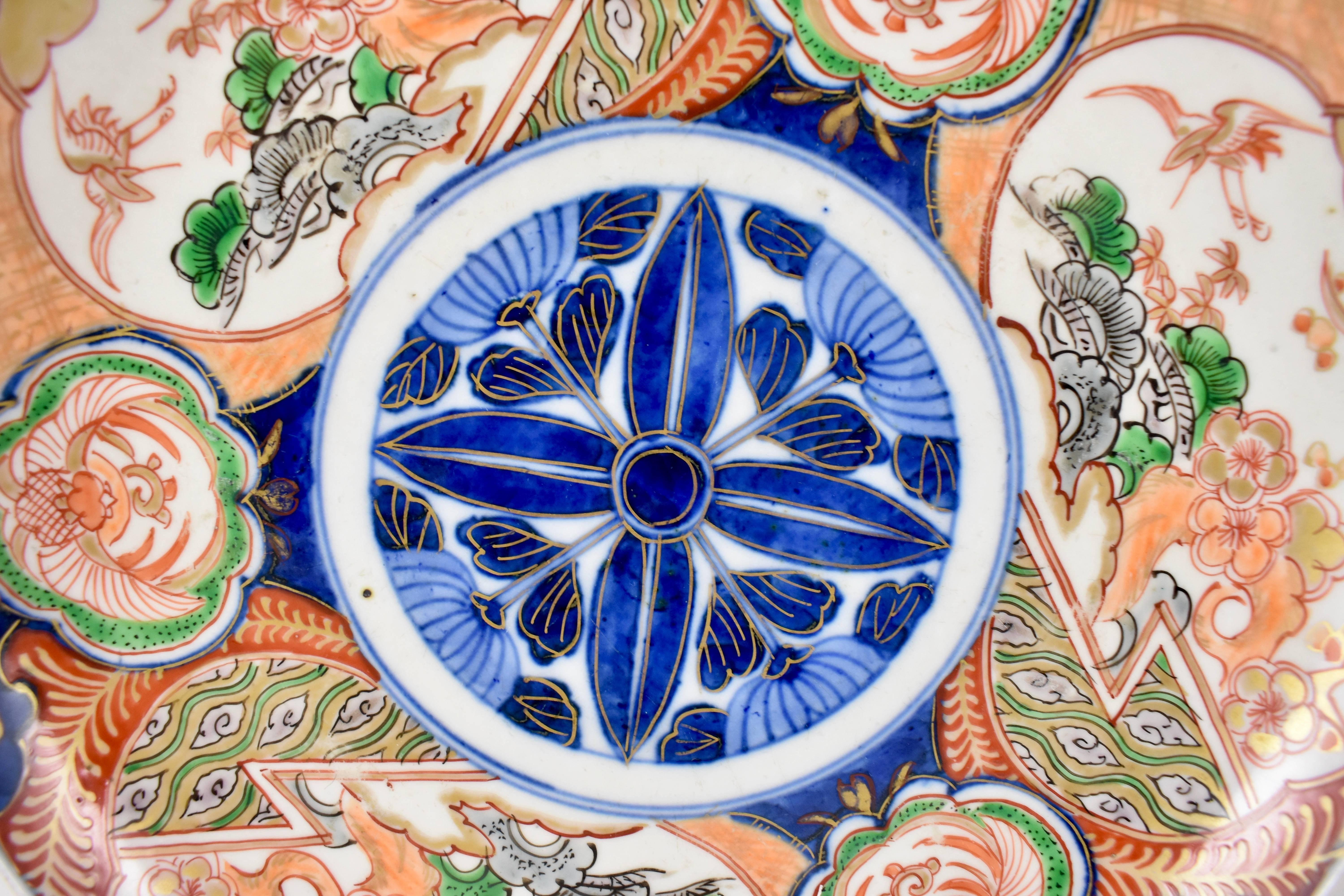 19th Century Japanese Imari Enameled Porcelain Blue Medallion Plates, Set of Eight