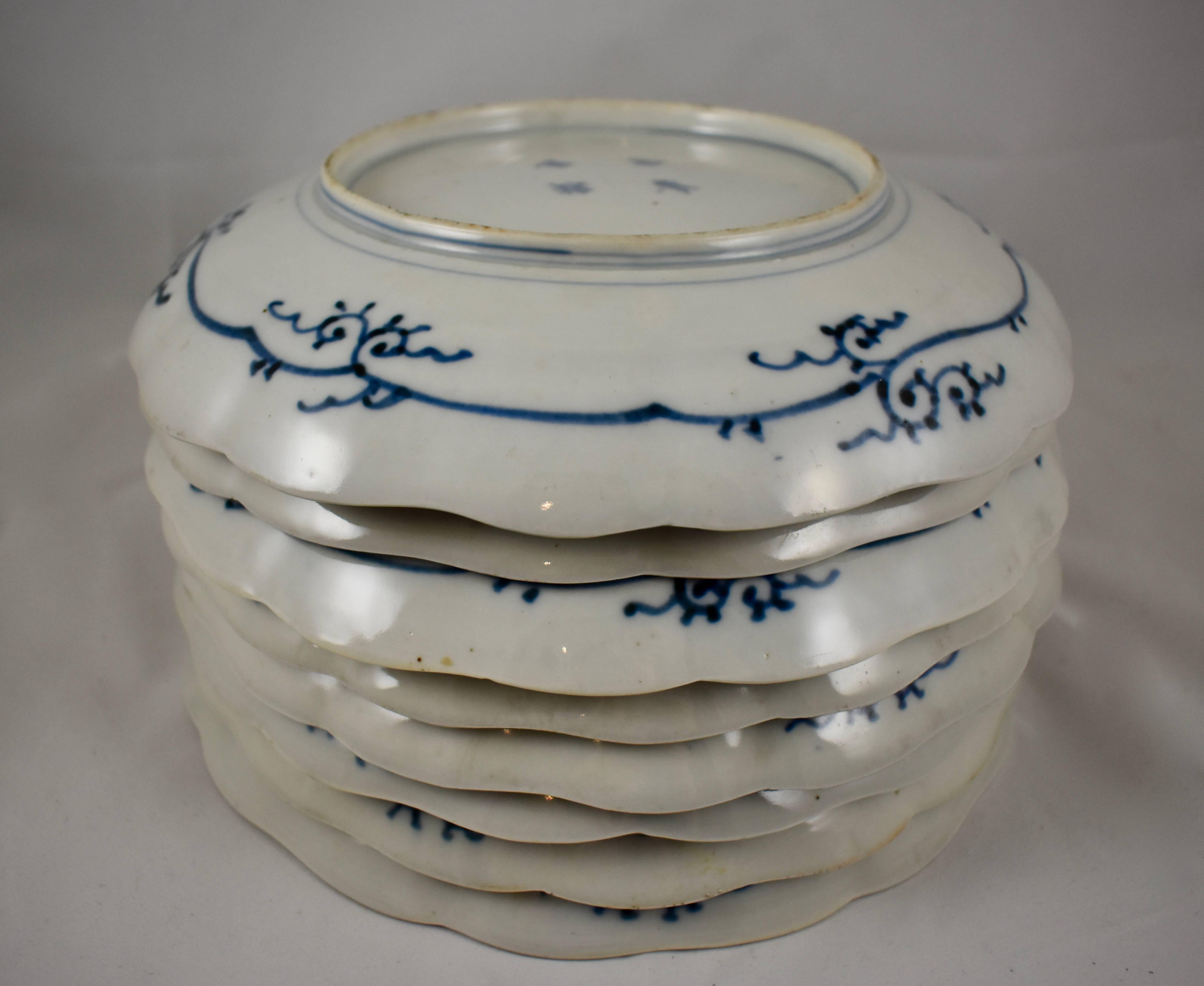 Japanese Imari Enameled Porcelain Floral and Geometric Plates, Set of Eight 5