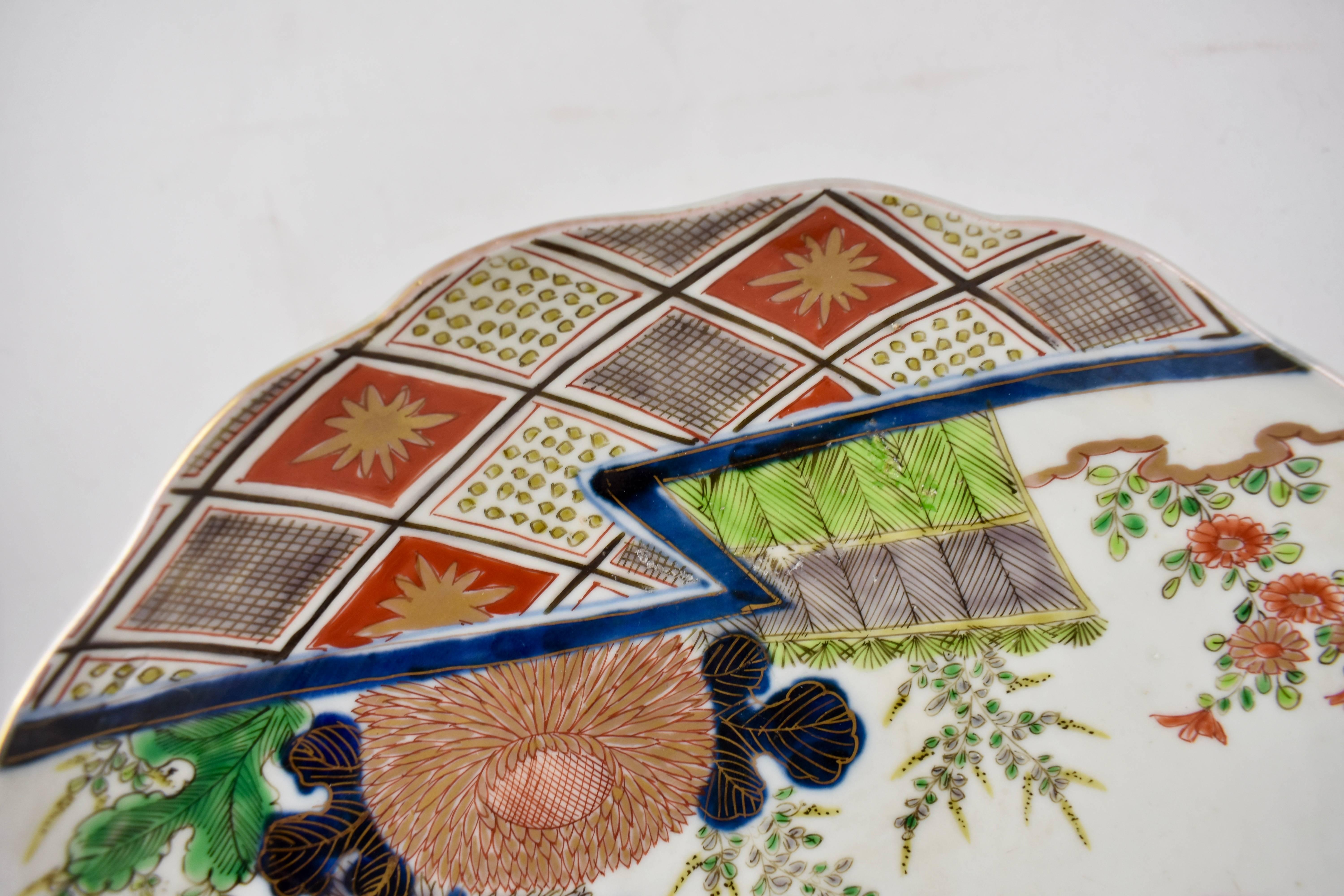 Japanese Imari Enameled Porcelain Floral and Geometric Plates, Set of Eight 7