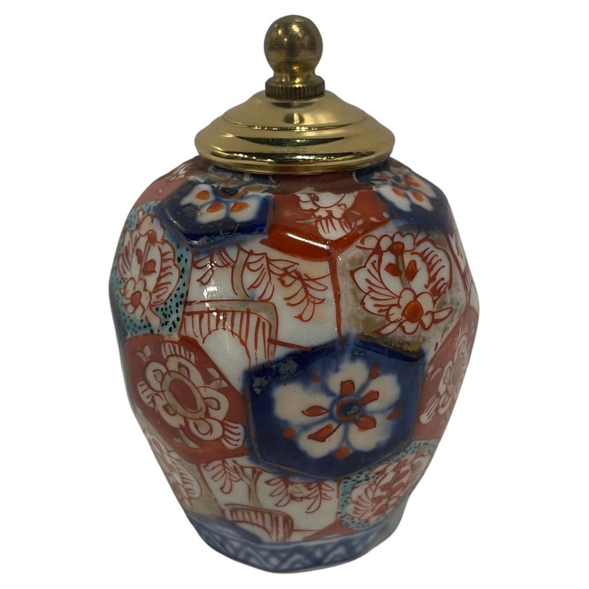 Japanese Imari Flat Paneled Vase with a Brass Top, 19th Century For Sale