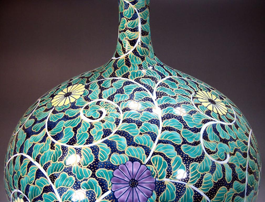 Gilt Contemporary Japanese Green Black Porcelain Vase by Master Artist